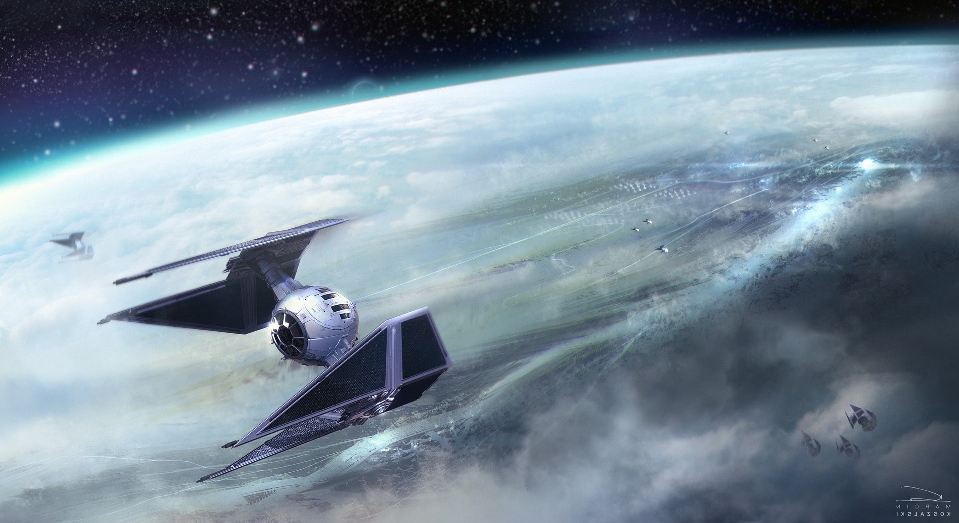 technology, airplane, animal, space exploration, water, no people, Star Wars, sky, digital composite, motion, aerial view, cloud - sky, air vehicle, transportation, HD Wallpaper