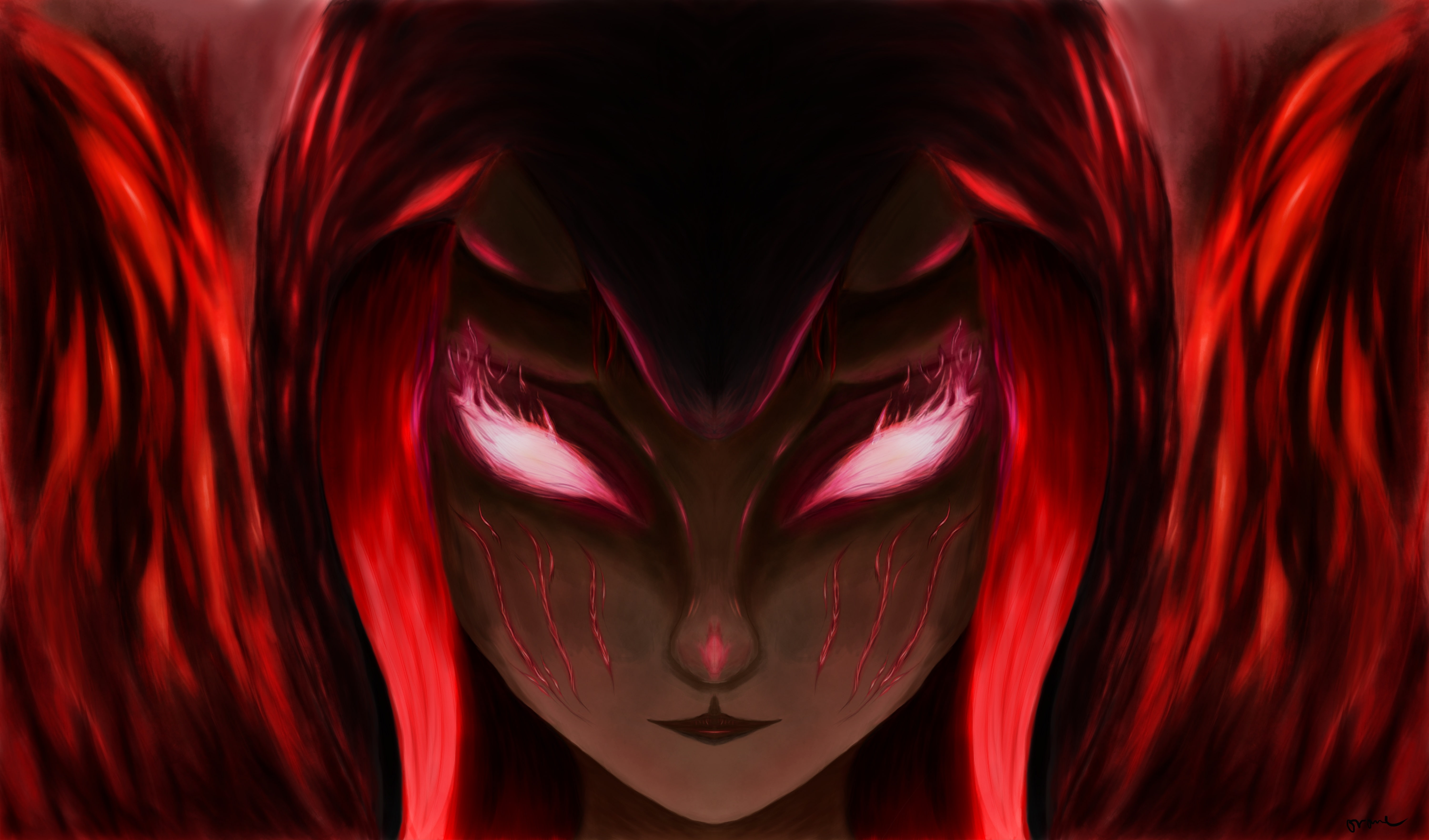 Girl, Fantasy, Women, Horns, Flame, Red Hair, 5K, Portrait, Oni, HD Wallpaper
