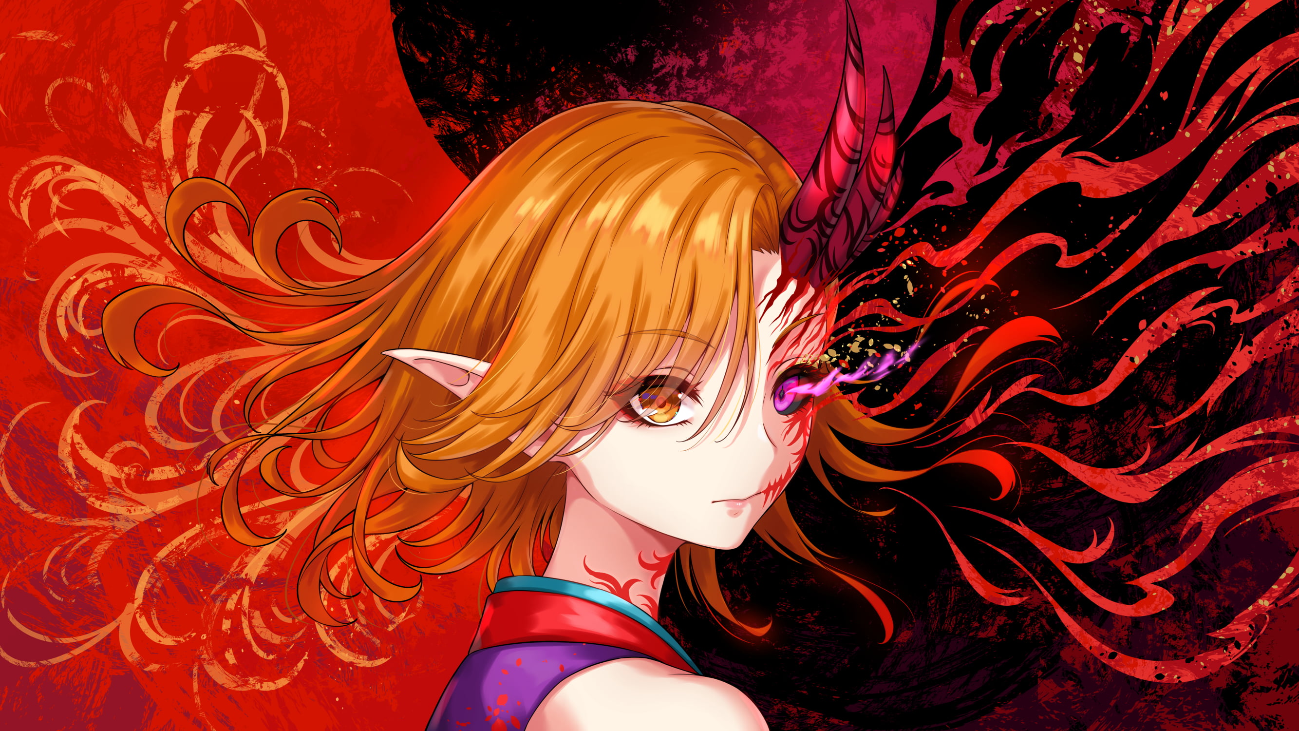 sakiyamama, 2K, anime girls, Virtual Youtuber, horns, Oni, anime, Utatane Mikuri, HD Wallpaper