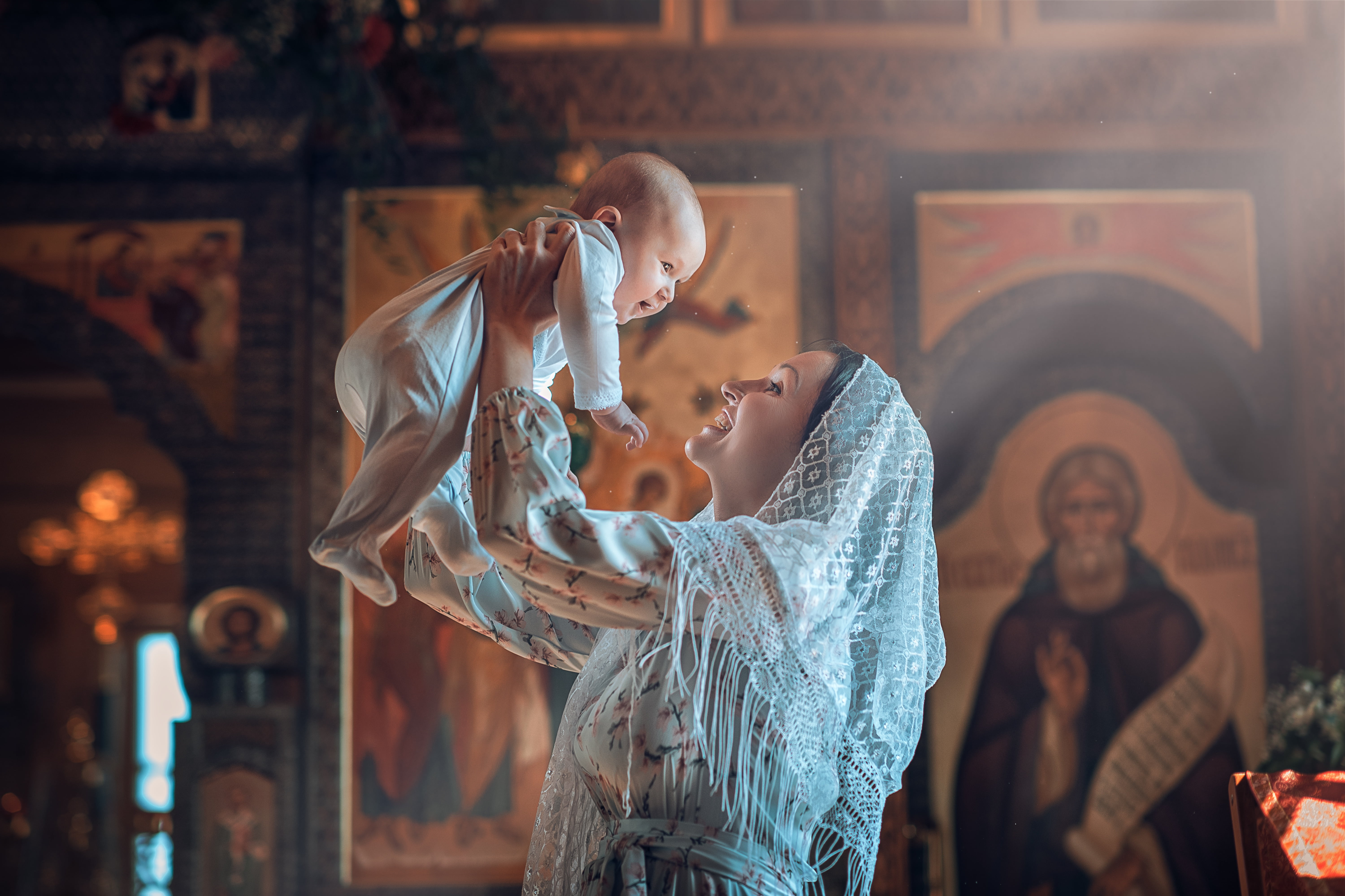 mother, Church, woman, baptism, icons, 5K, joy, mom, baby, child, HD Wallpaper
