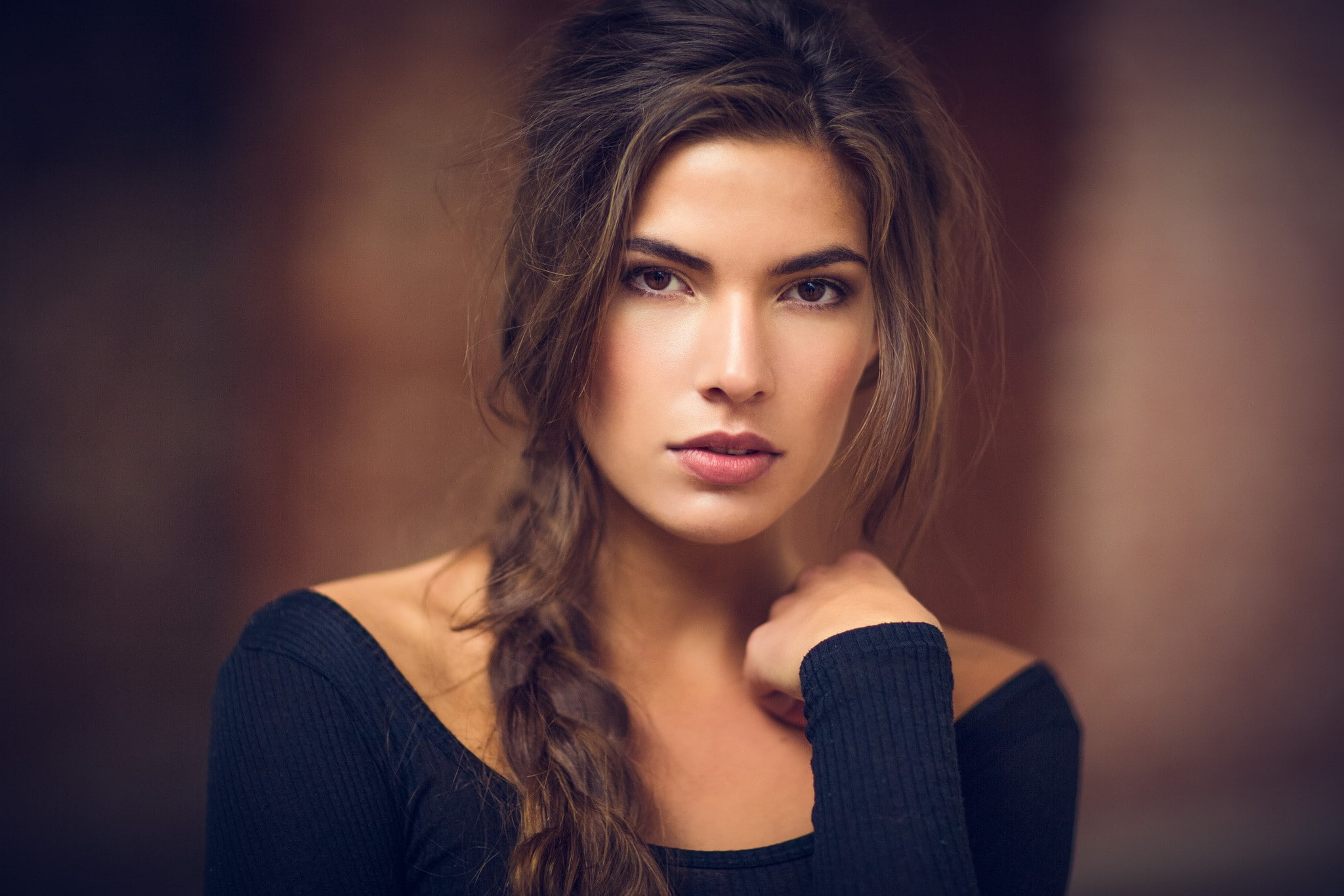 face, karina suntseva, brunette, 1080P, long hair, braids, women, auburn hair, HD Wallpaper