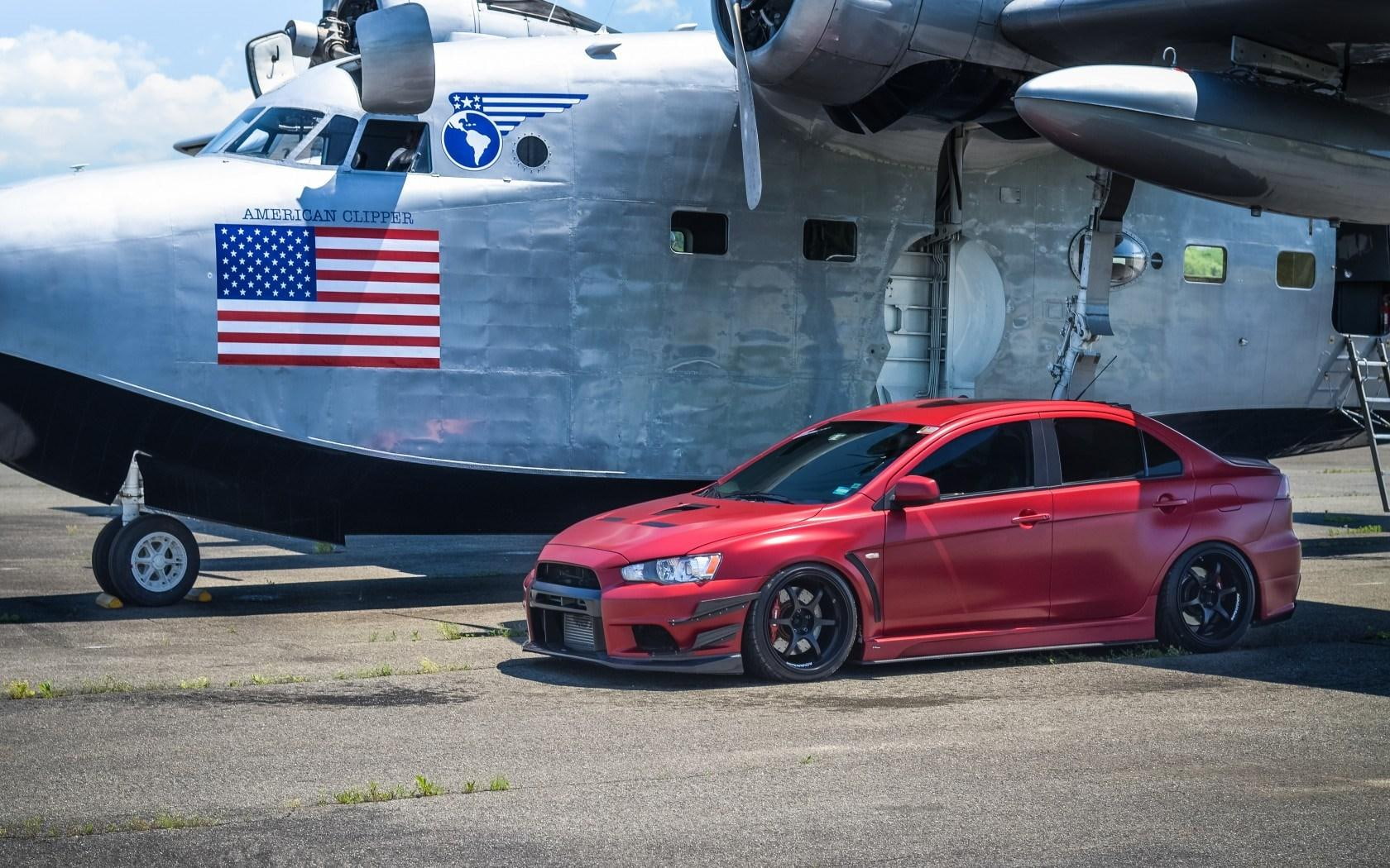 evolution, lancer, 720P, x, car, mitsubishi, plane, tuning, HD Wallpaper
