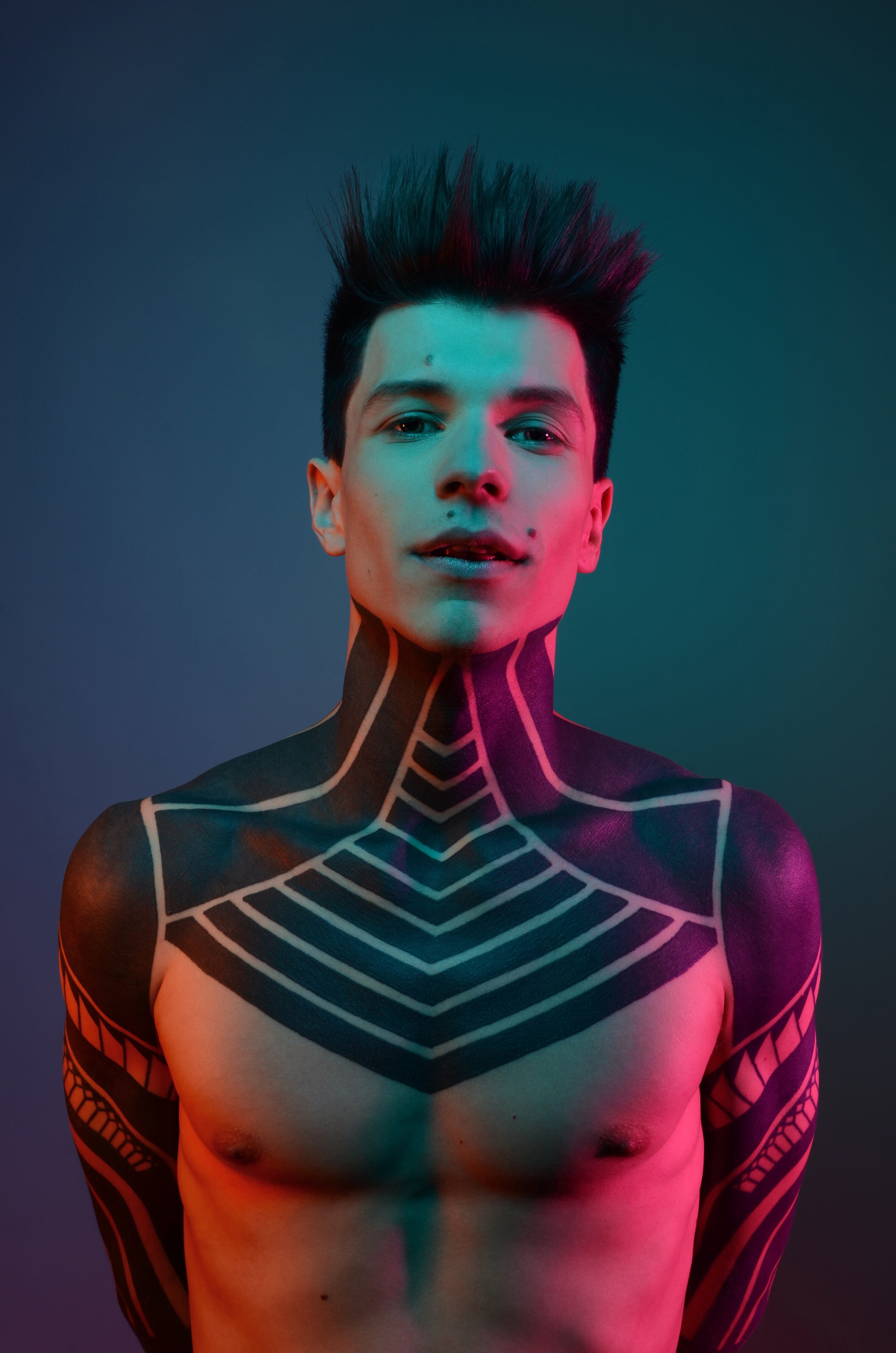 ukraine, contemplation, body, standing, shoulder, portrait, tattoo, looking at camera, kyiv city, man, digital composite, casual clothing, studio shot, Phone HD Wallpaper