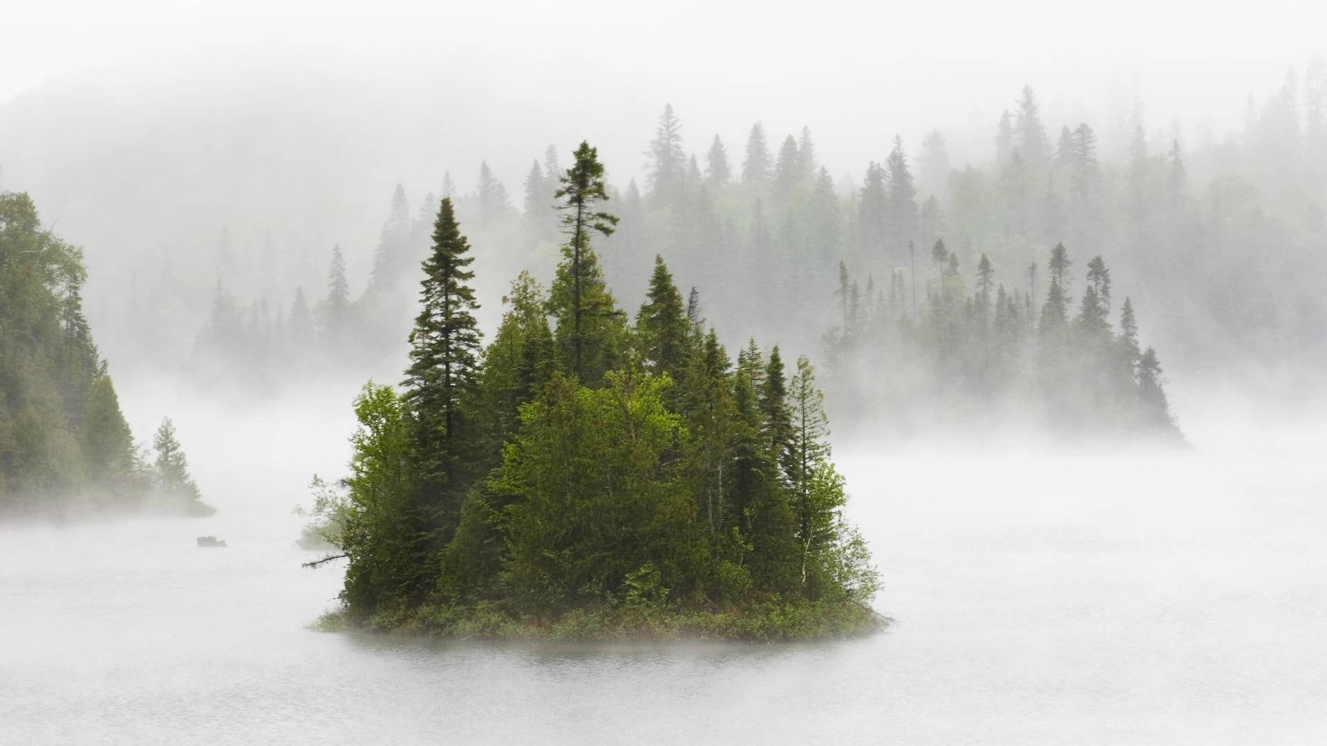 island, fentol, nature and landscapes, canada, forest, lake, 1080P, ontario, fog, HD Wallpaper