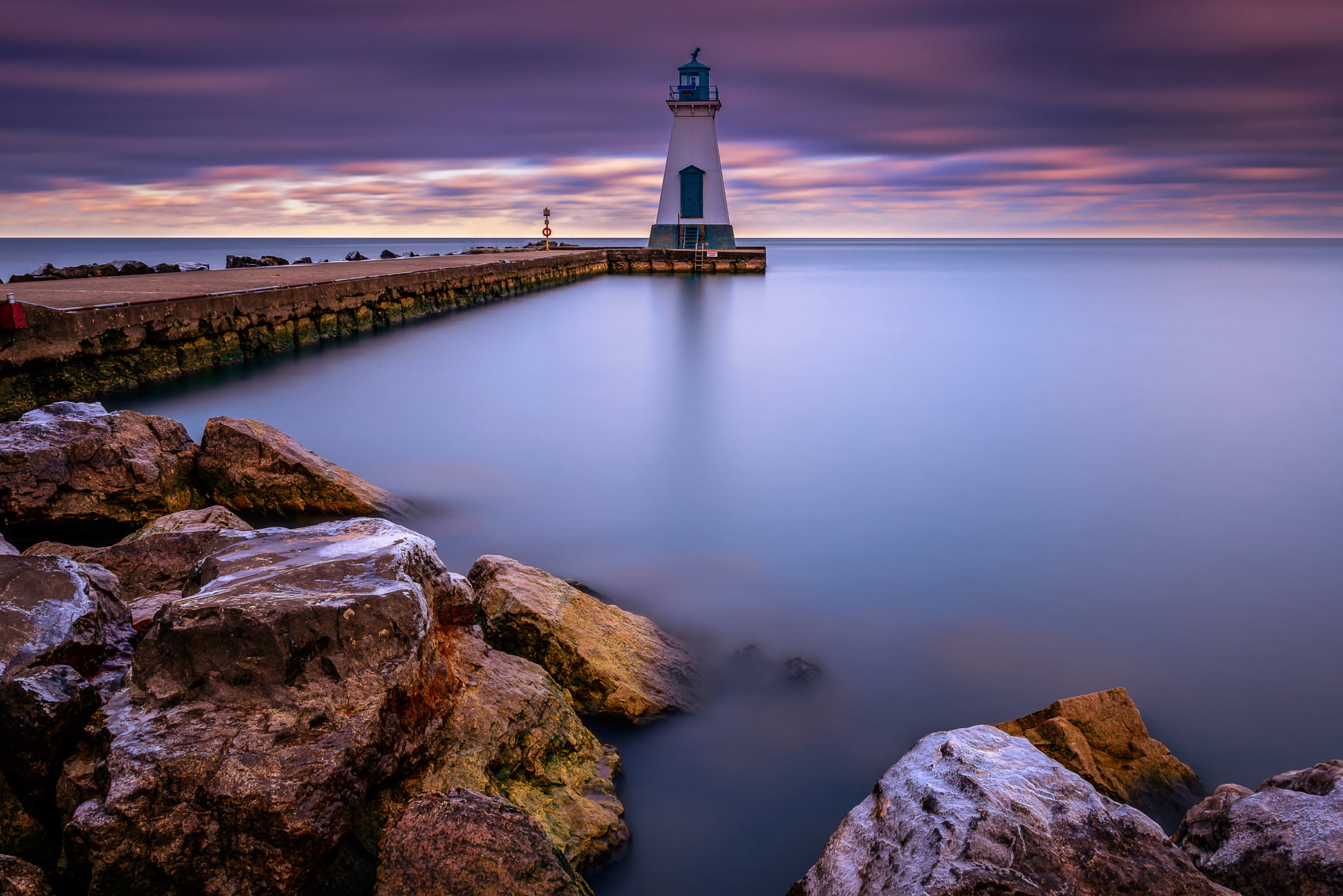sunset, solid, Port Dalhousie, rock - object, Canada, guidance, lighthouse, cloud - sky, tower, architecture, horizon over water, built structure, 1080P, HD Wallpaper