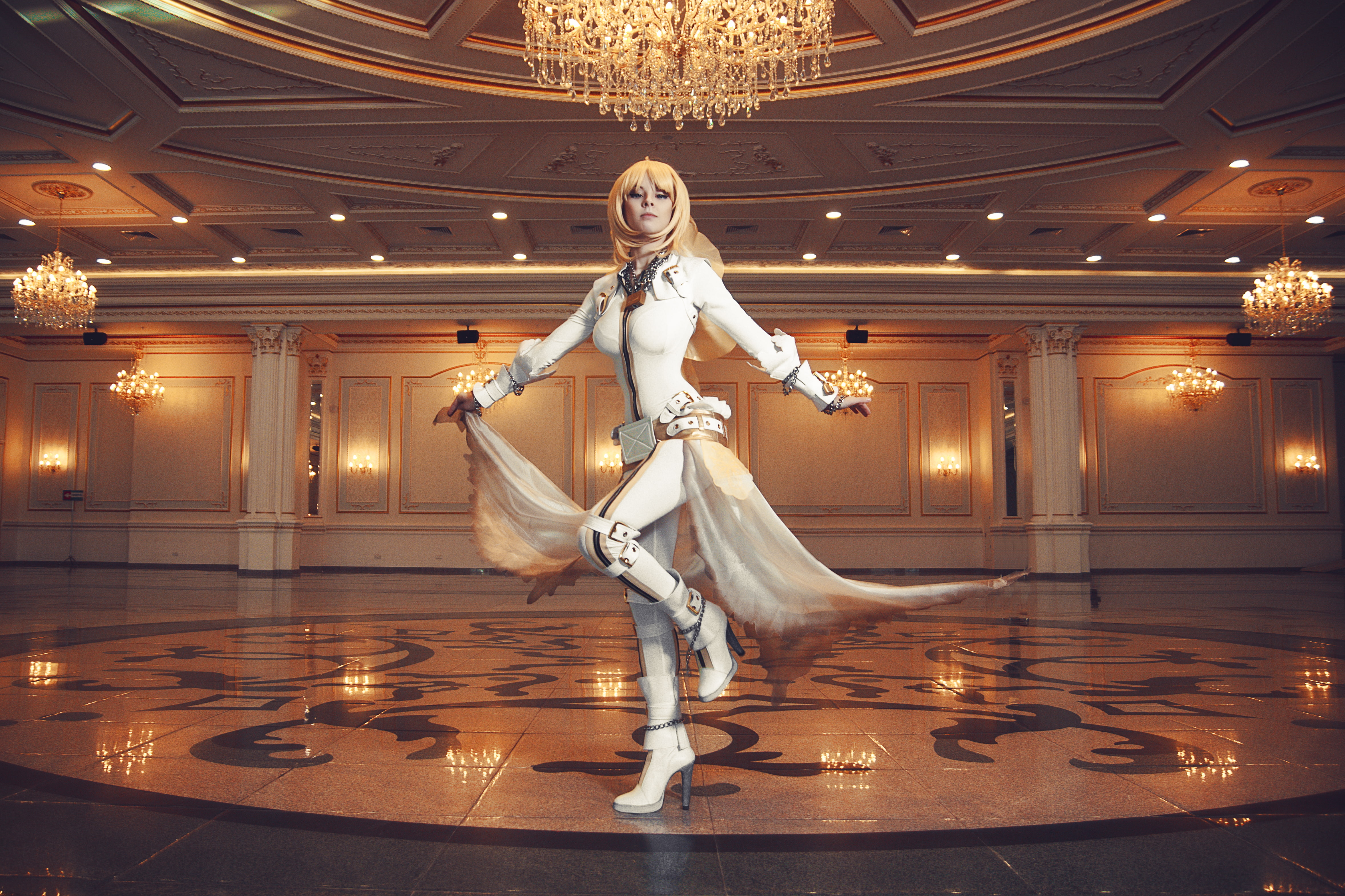 Fate/Stay night, girl, cosplay, hall, lights, 4K, Saber, HD Wallpaper