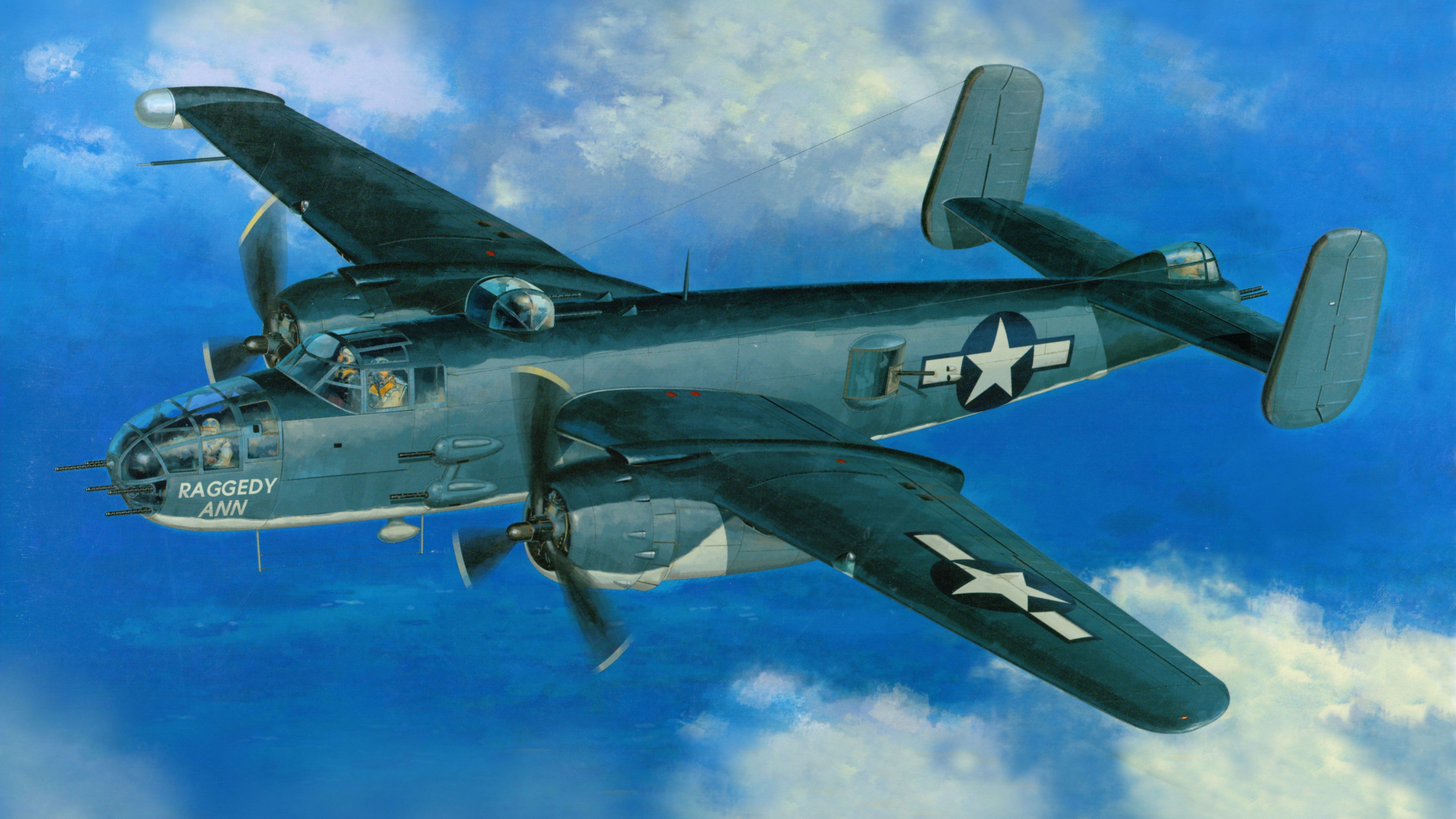 5K, aircraft, Mitchell, World War II, Boeing B-25 Mitchell, artwork, B-25, military, military aircraft, HD Wallpaper