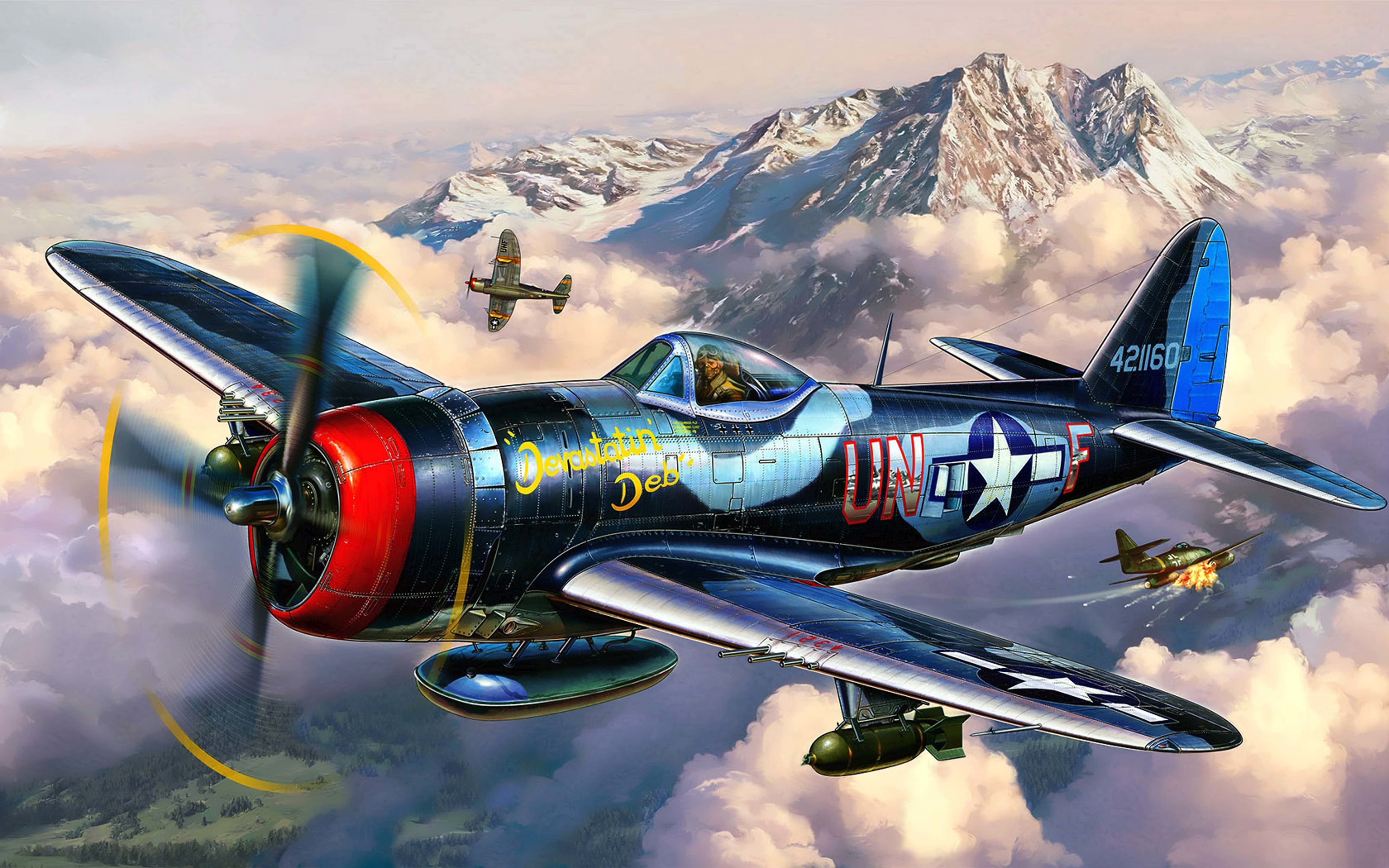 Republic, nature, illustration, cloud - sky, blue, transportation, battle, the plane, mode of transportation, fighter plane, 5K, air, winter, USA, no people, HD Wallpaper