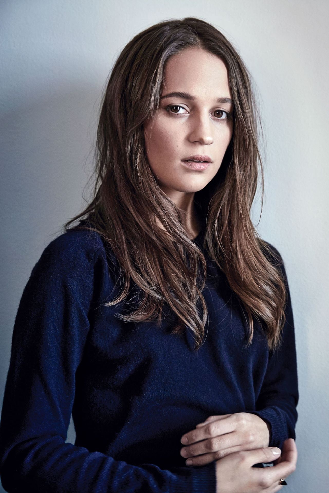 beautiful woman, human face, blue clothing, young adult, 1080P, brunette, blue sweater, hairstyle, adult, brown eyes, portrait, women, brown hair, looking at camera, Phone HD Wallpaper
