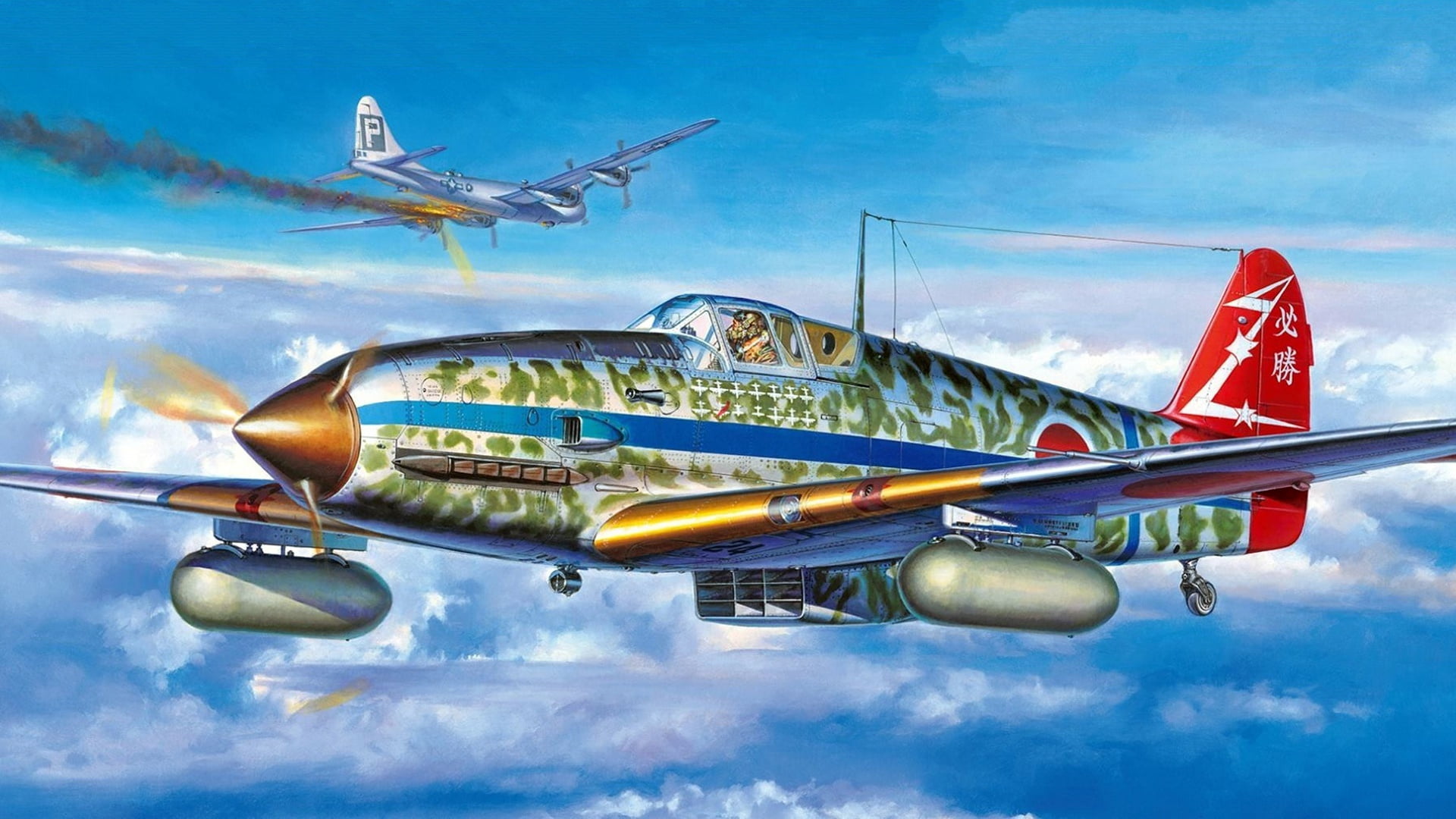 Ki-61-Id, odnomestniy all-metal fighter, The army of Imperial Japan, Kawasaki, 1080P, Hien, HD Wallpaper