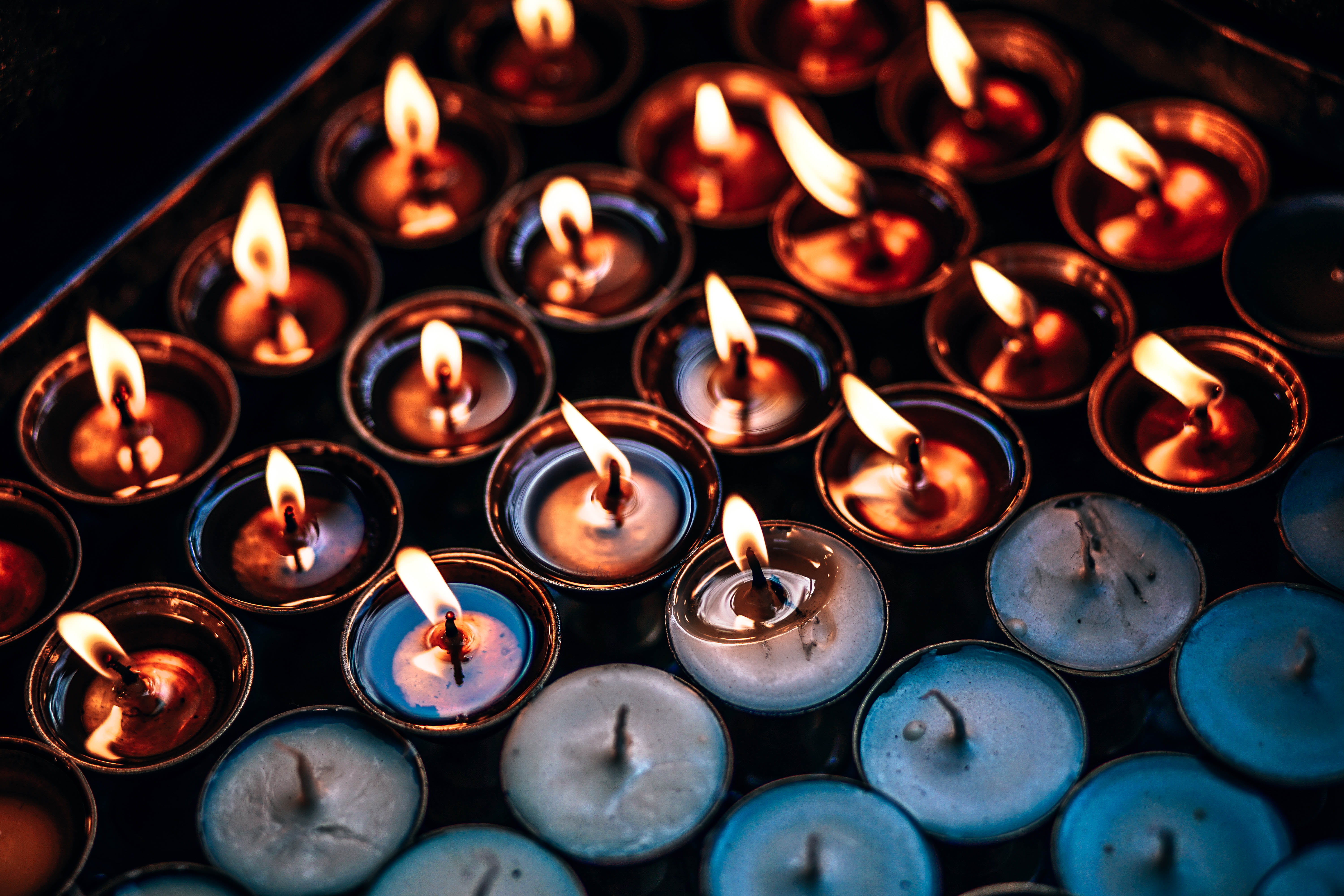 glowing, black Color, fire - Natural Phenomenon, 5K, container, still life, close-up, arrangement, praying, fire, night, spirituality, illuminated, lot, HD Wallpaper