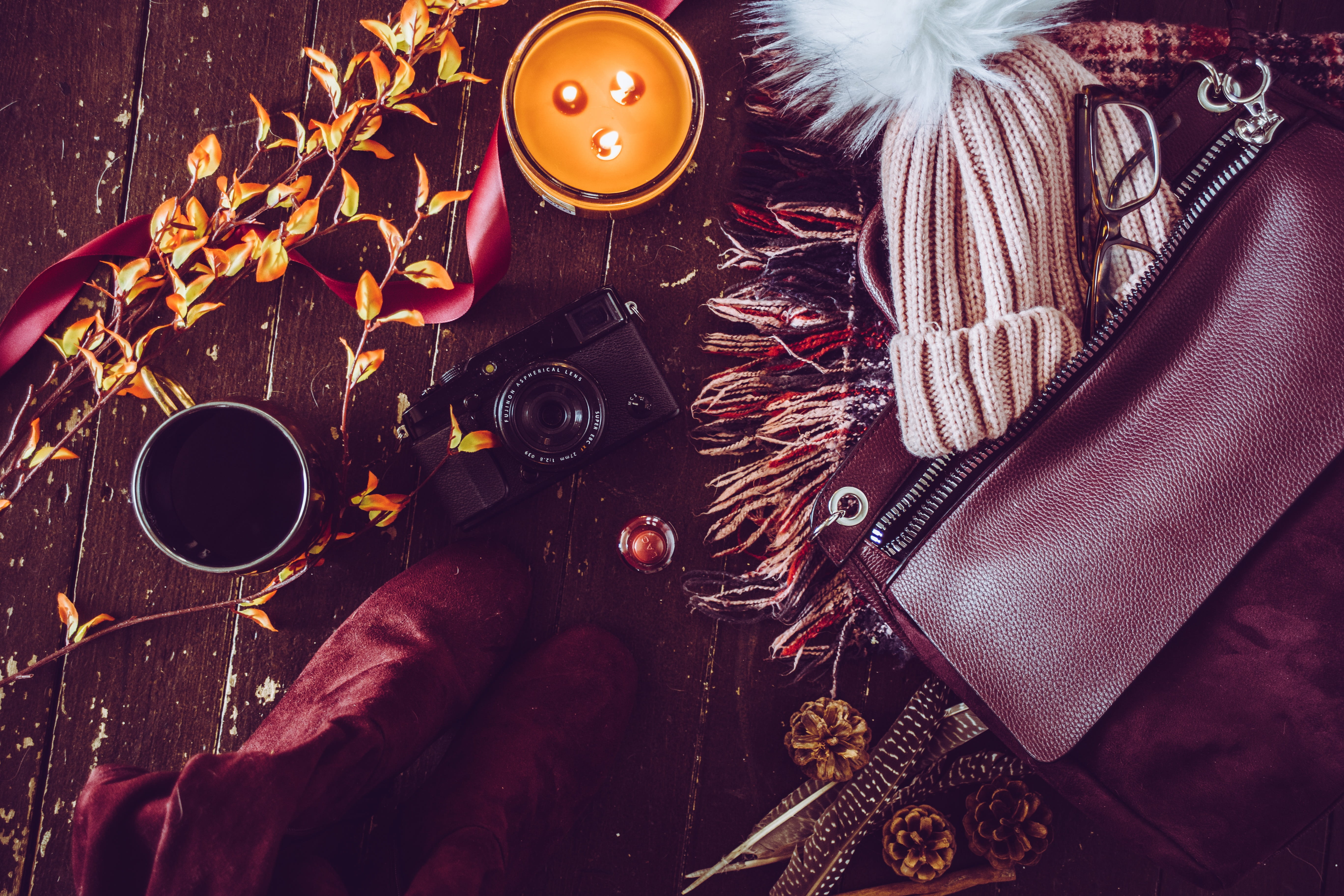 clothing, close-up, bobble, flat lay, container, autumn, celebration, button, still life, flat, high angle view, hat, table, photography, fujixpro1, indoors, HD Wallpaper