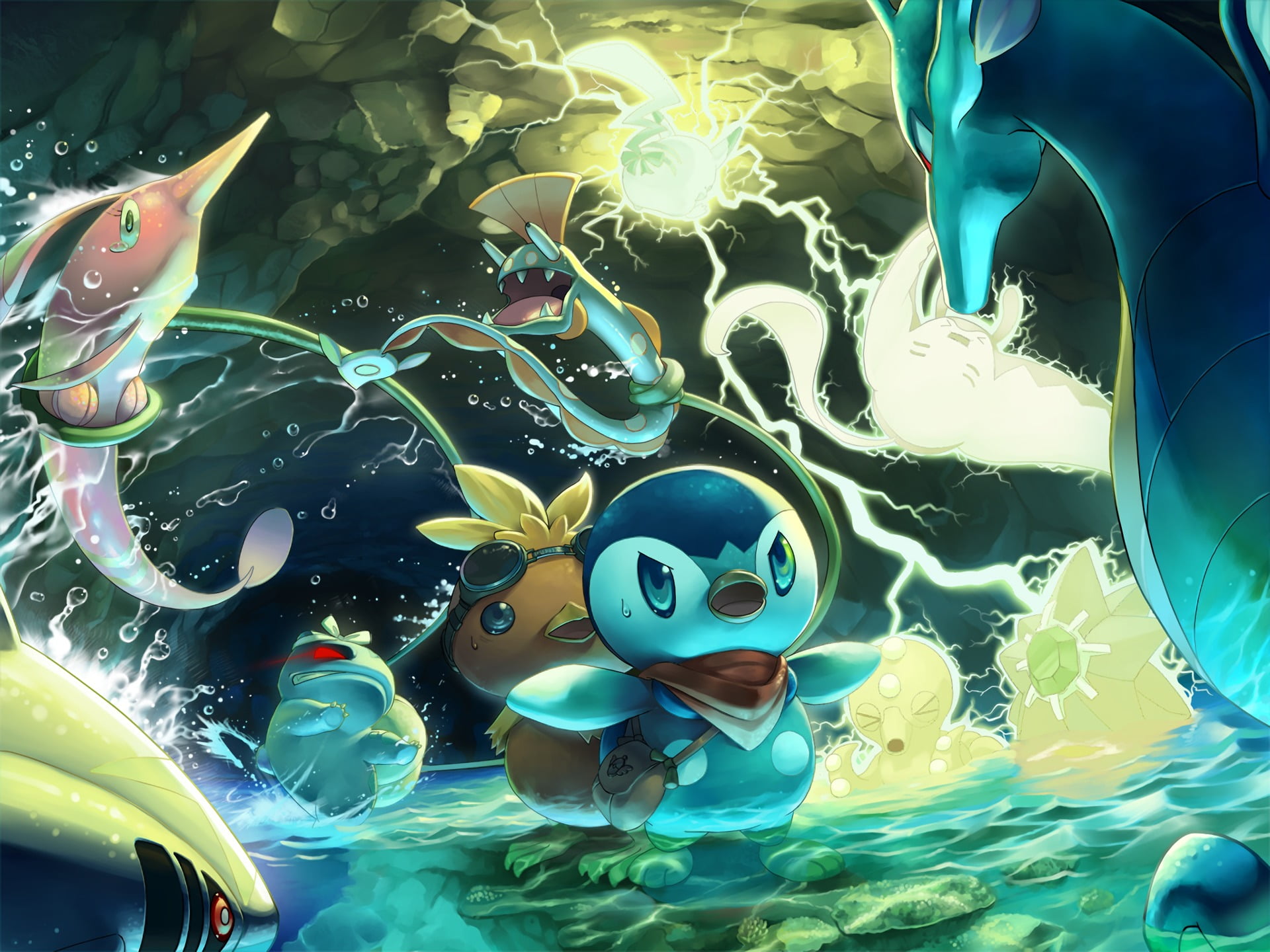 Bulbasaur (Pokémon), Octillery (Pokémon), Torchic (Pokemon), Pikachu, no people, human representation, Huntail (Pokemon), multi colored, Video Game, backgrounds, HD Wallpaper
