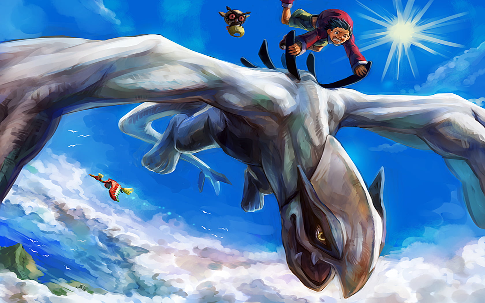 Ho-oh (Pokémon), one person, day, blue, Pokémon: Gold and Silver, real people, cloud - sky, young adult, full length, leisure activity, Lugia (Pokémon), HD Wallpaper