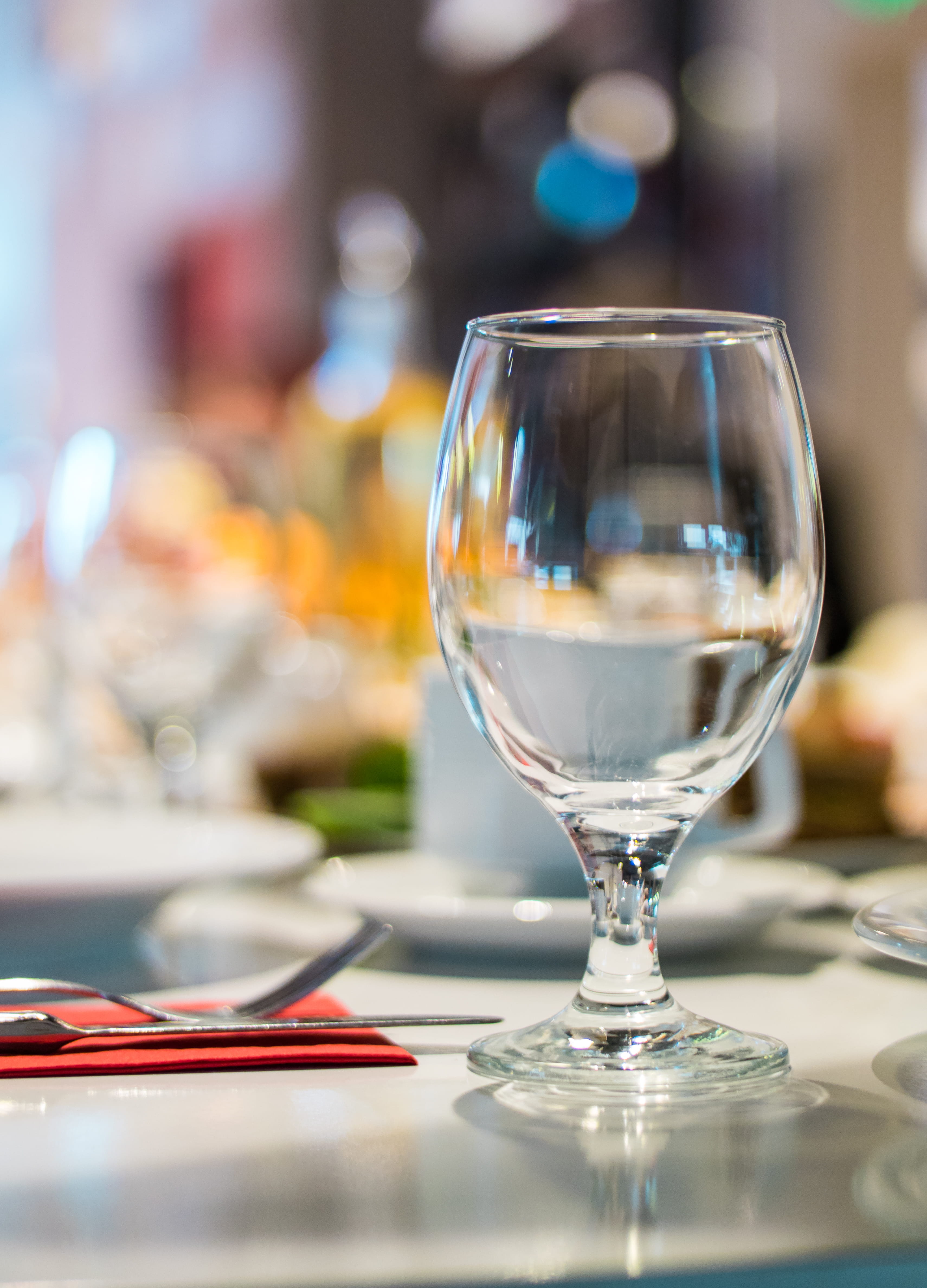 glass, business, clear, restaurant, refreshment, no people, food and drink, transparent, blurry, table, focus on foreground, wineglass, still life, close-up, Phone HD Wallpaper
