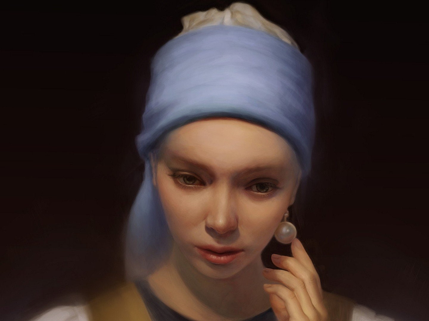 720P, girl, artwork, earring, pearl, HD Wallpaper