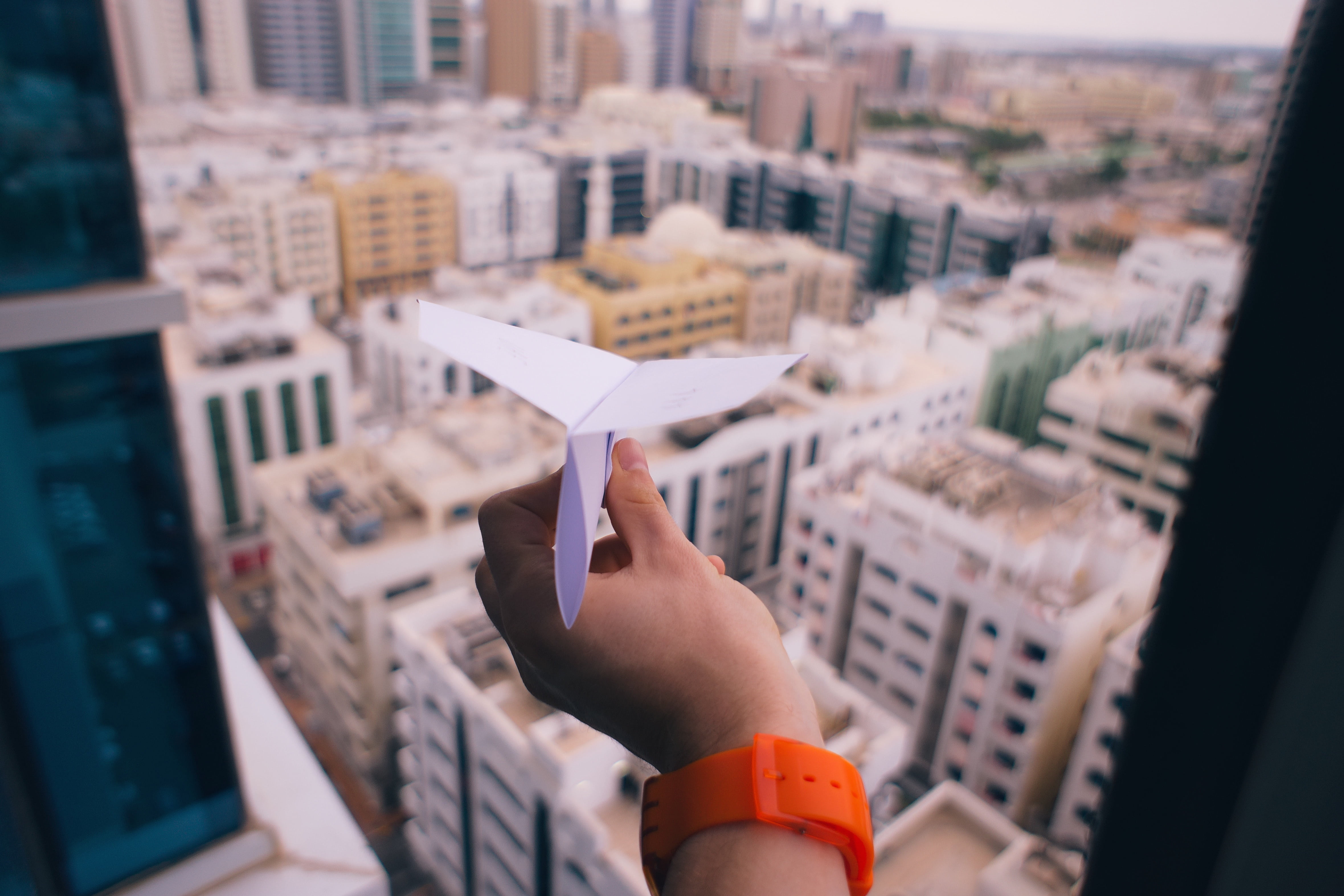 paper, towers, window, watch, building exterior, human finger, airplane, hand, finger, infrastructure, holding, built structure, white, people, 4K, room, HD Wallpaper
