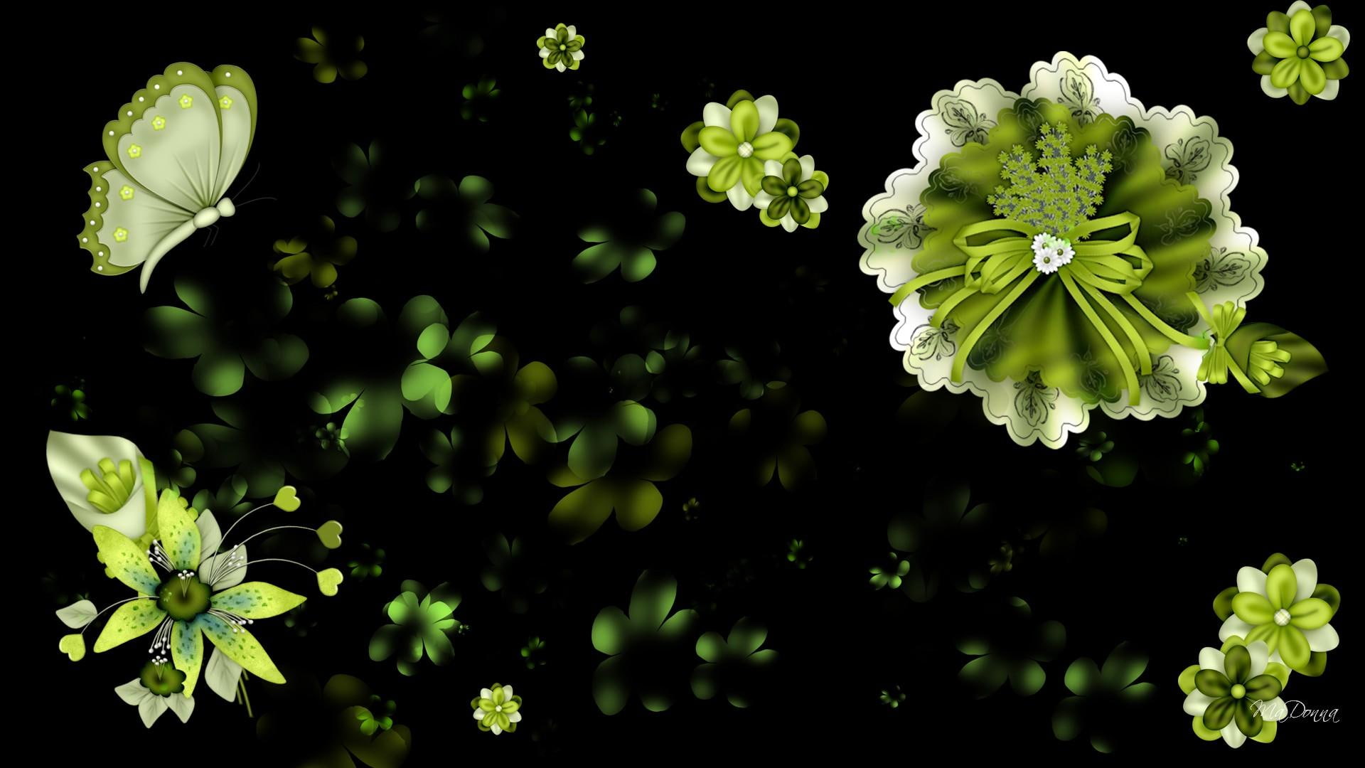 ireland, saint patricks day, butterflies, march, papillon, 1080P, abstract, green, flowers, spring, irish, HD Wallpaper