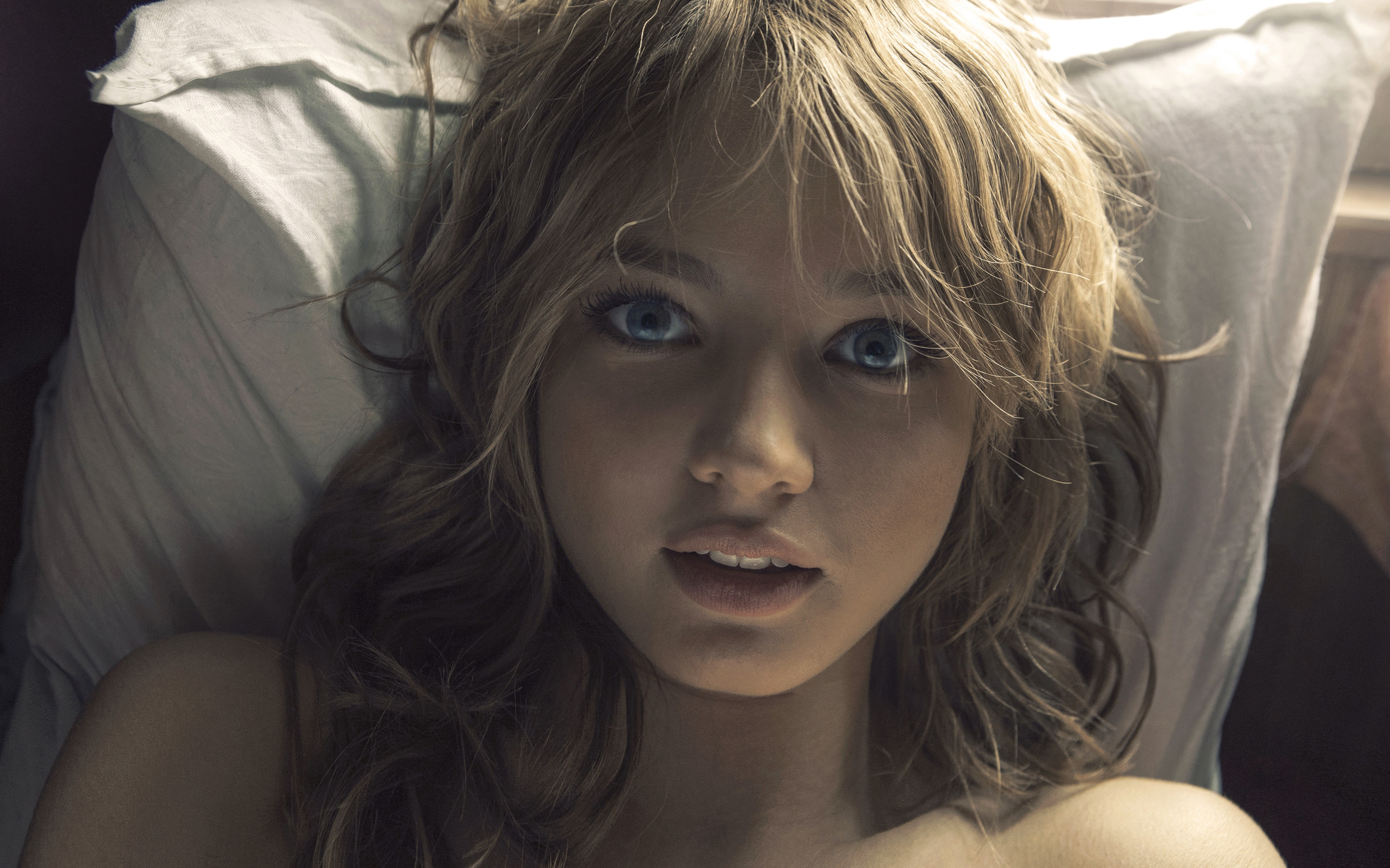 5K, Iren Bauskova, women, juicy lips, eyes, HD Wallpaper