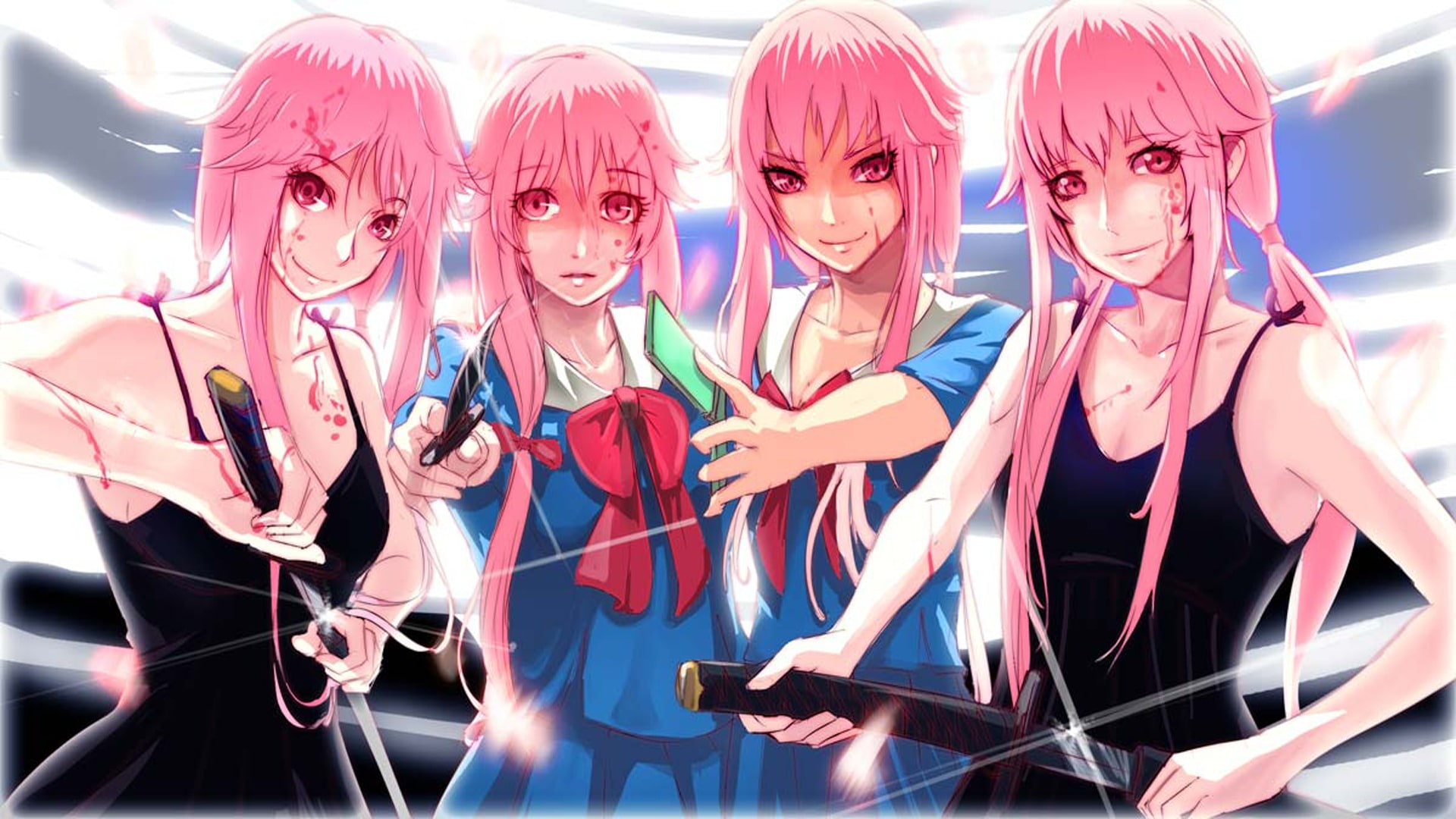gus, 1080P, mirai, weapons, nikki, diary, future, swords, youthful, girls, HD Wallpaper