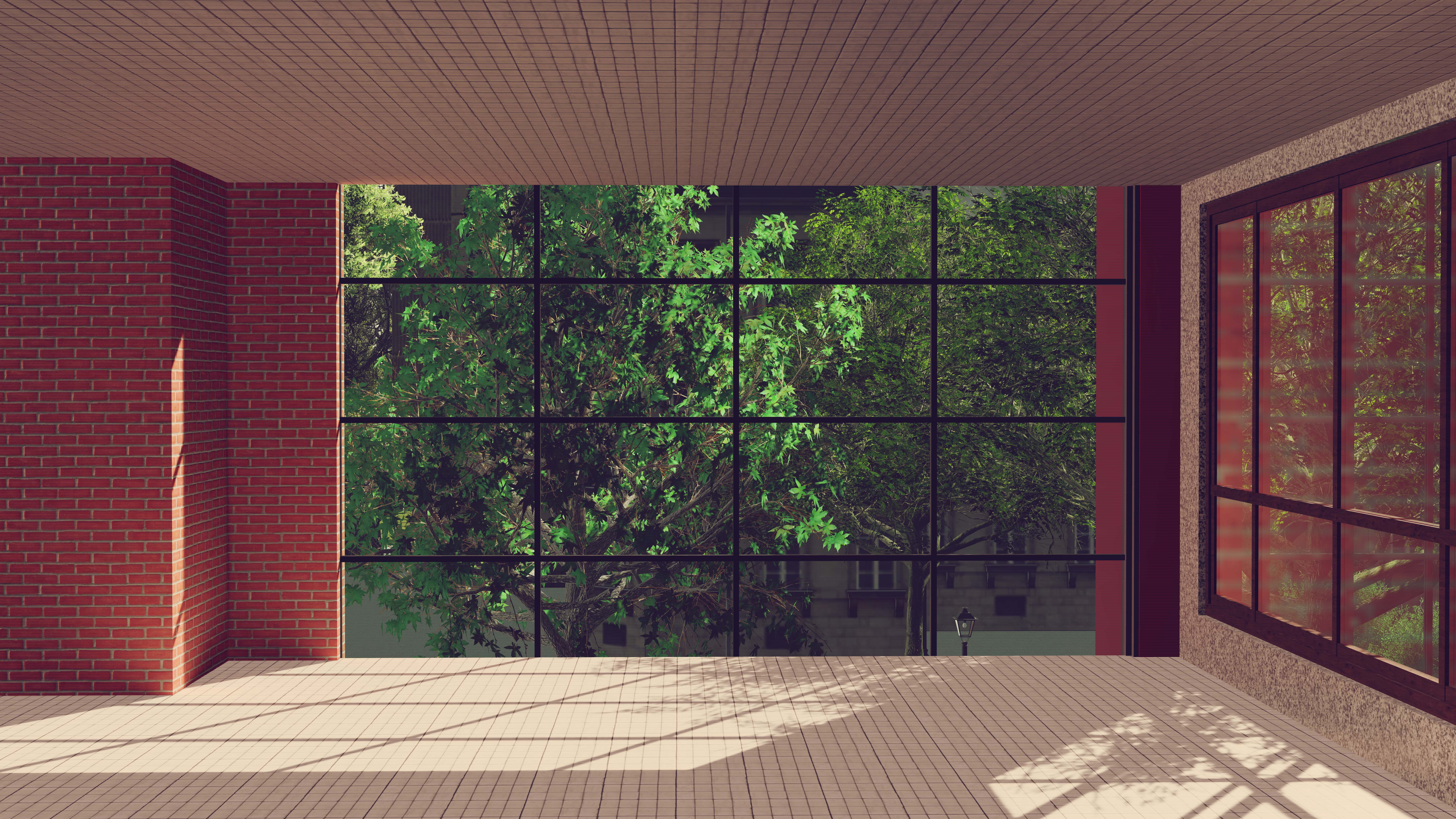 wood, building, architecture, window, brick, tree, clear, built structure, no people, flooring, apartment, day, architectural column, indoors, green color, HD Wallpaper