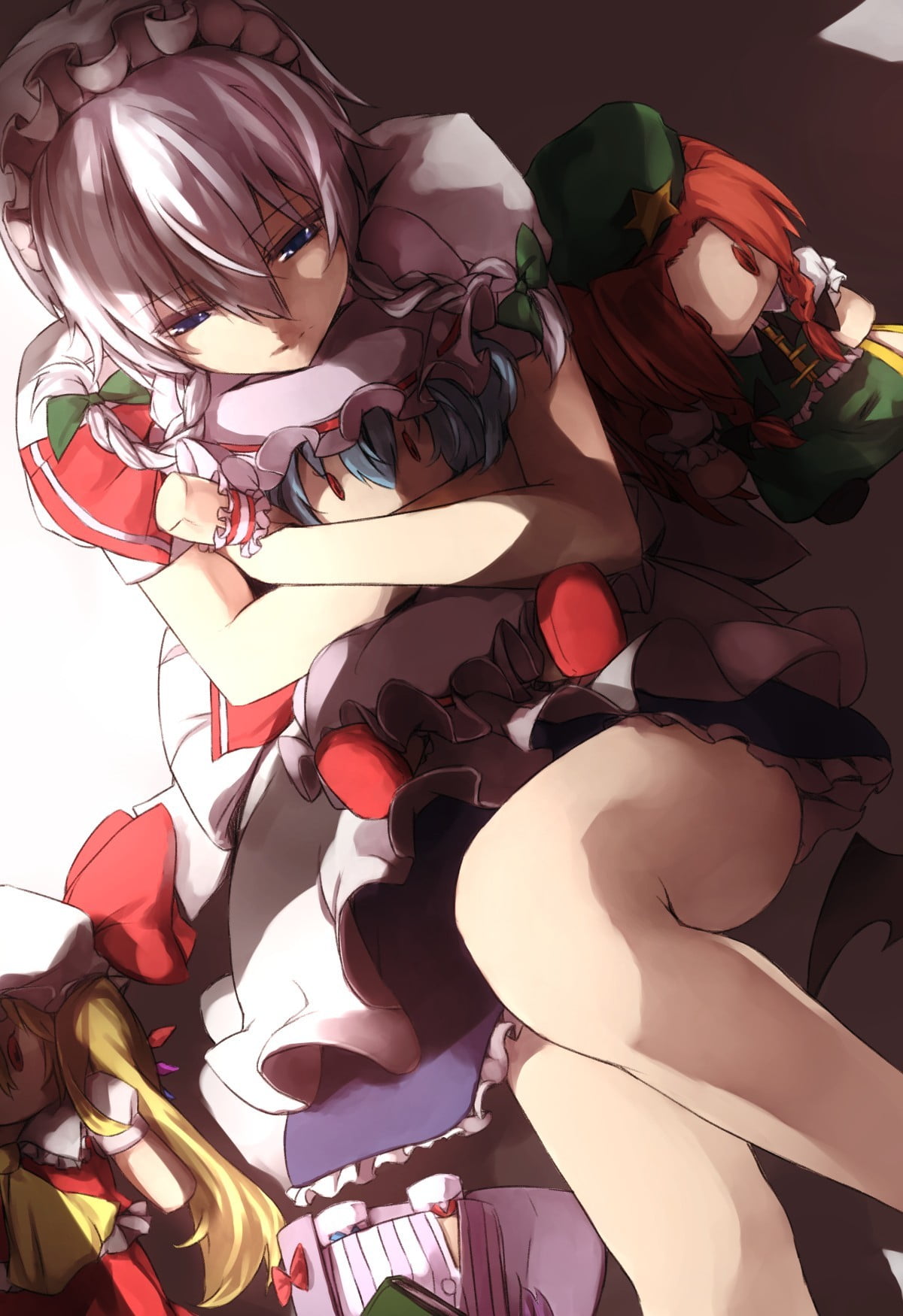 emotion, Izayoi Sakuya, young women, lying down, fashion, blond hair, Touhou, females, adult, indoors, young adult, casual clothing, high angle view, lifestyles, Phone HD Wallpaper