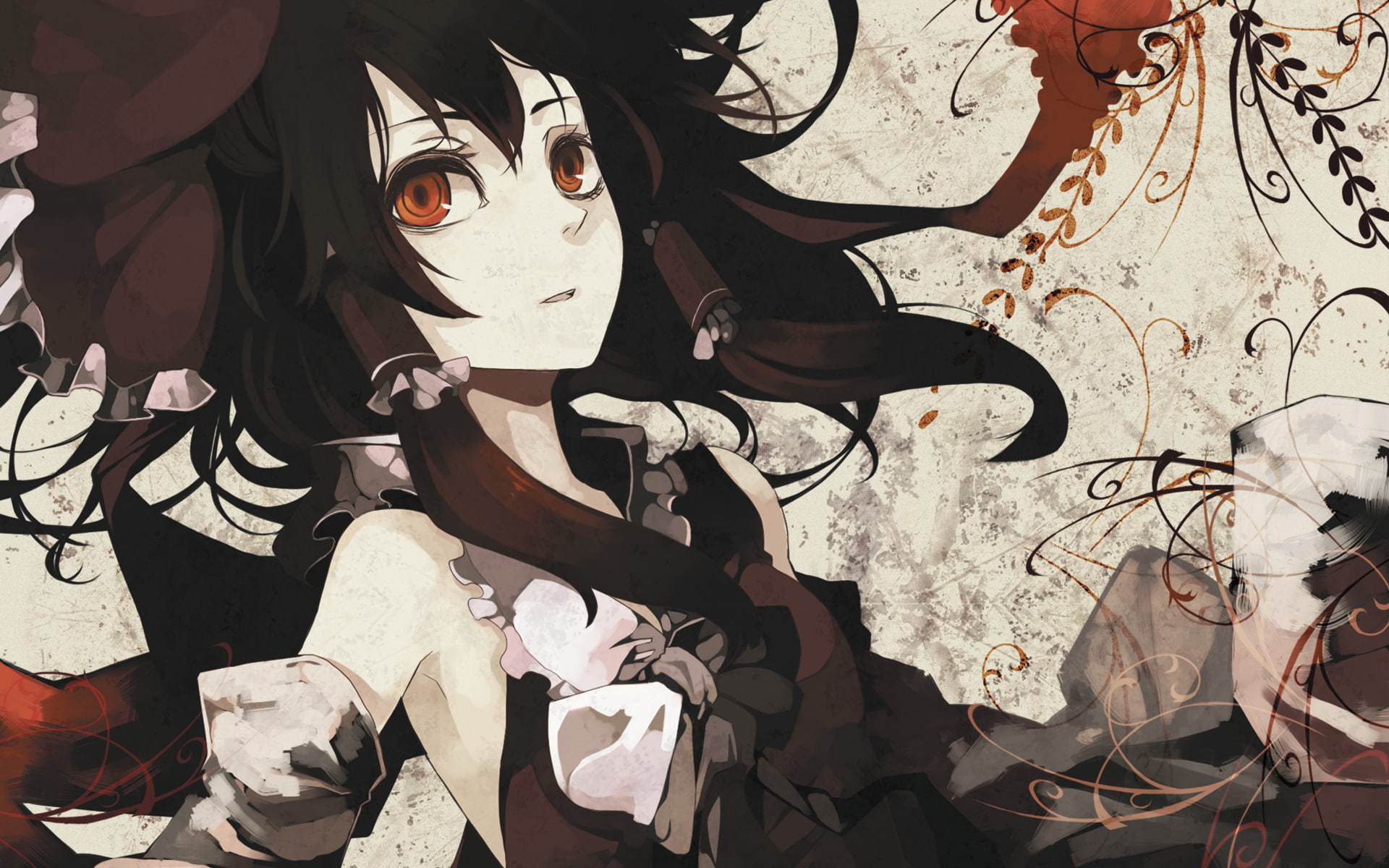 project, dress, black, wearing, manga, anime, touhou, girl, hd, 1080P, reimu, digital/artwork, halter, hakurei, HD Wallpaper