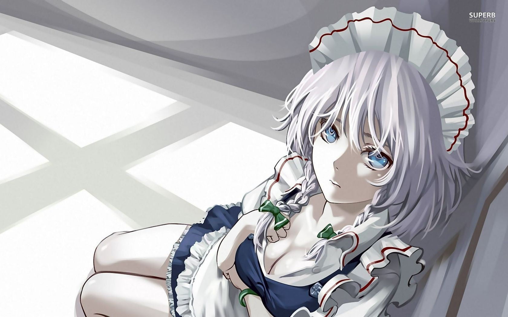 nature, close-up, braids, grey hair, portrait, pattern, indoors, no people, day, looking at camera, anime, wall - building feature, sunlight, white color, HD Wallpaper