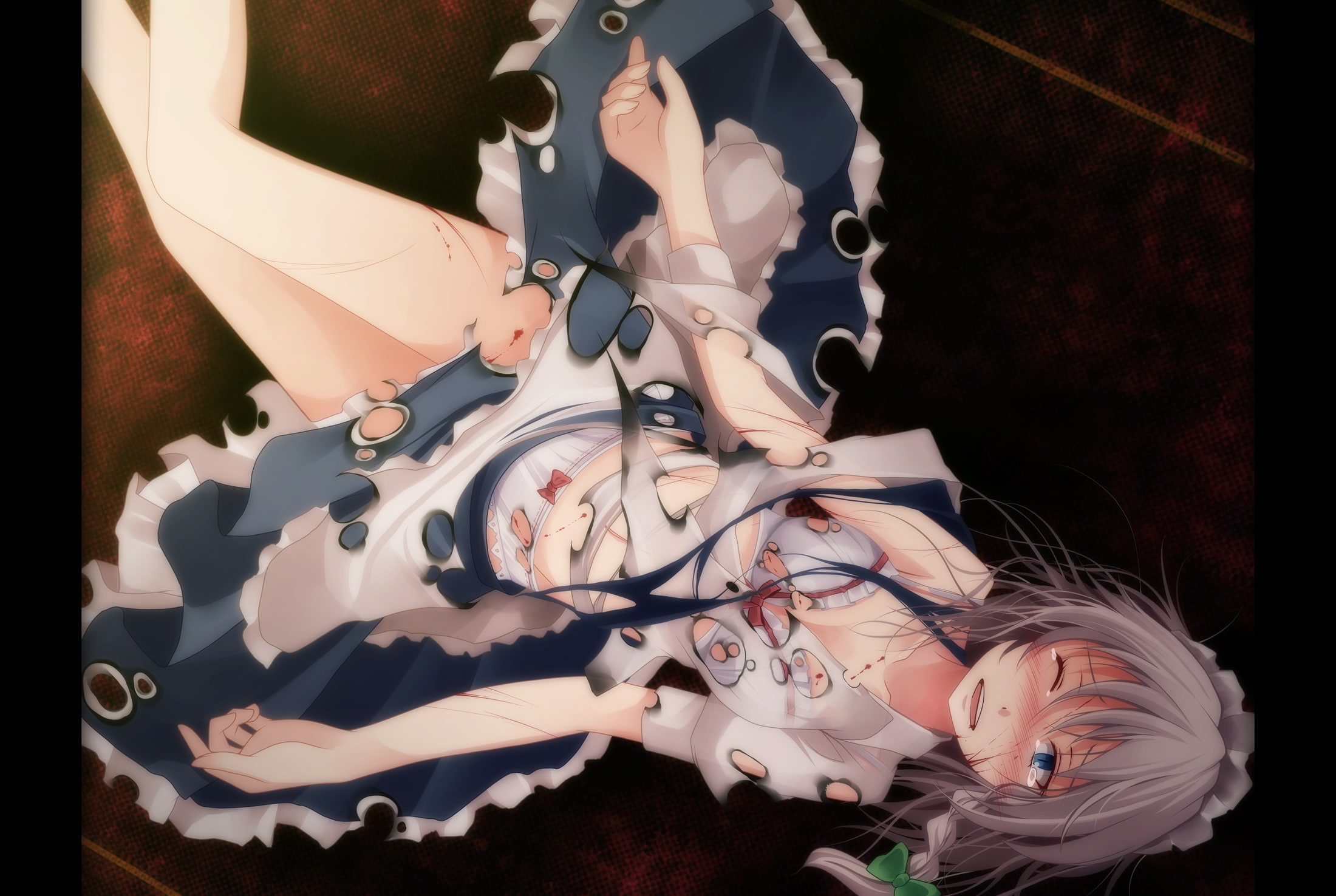 tears, the victim, Project East, Izayoi Sakuya, the maid, pain, Touhou Project, torn clothes, blood, 1080P, HD Wallpaper