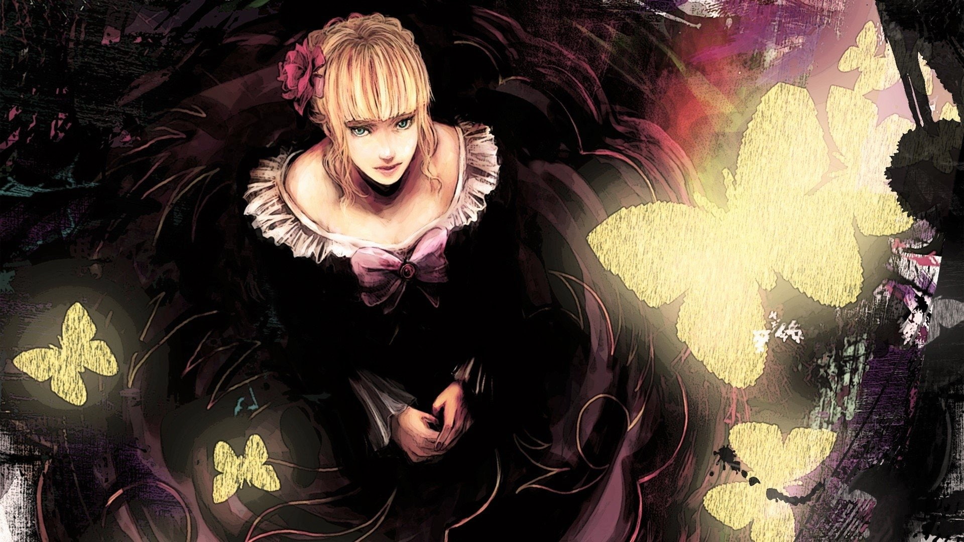 Butterfly, bow (Clothing), Fantasy, Umineko: When They Cry, Blonde, Beatrice (Umineko no Naku Koro ni), Anime, Girl, 1080P, HD Wallpaper