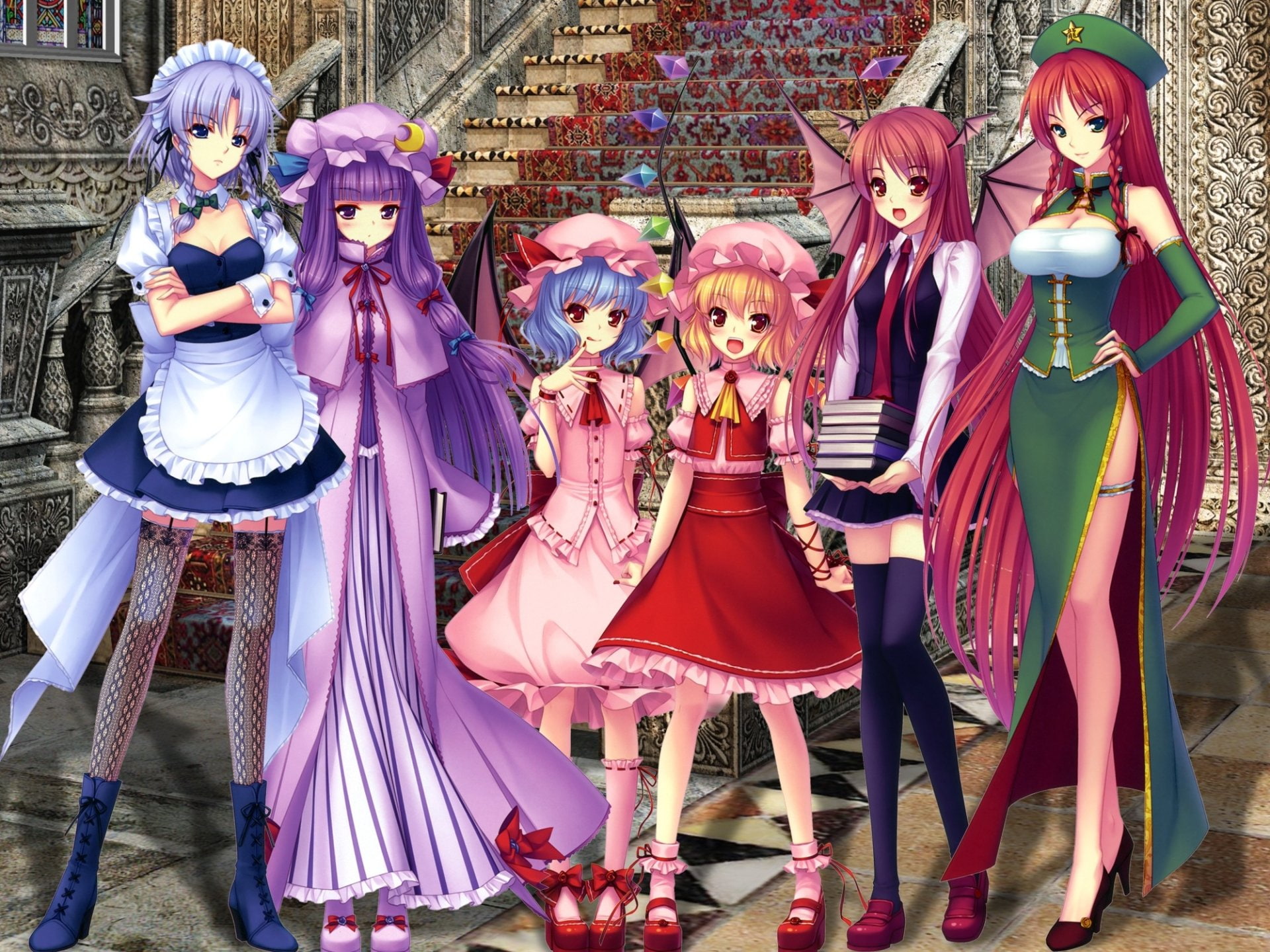 Touhou, Remilia Scarlet, Anime, 1080P, Koakuma (Touhou), Patchouli Knowledge, Flandre Scarlet, Hong Meiling, Sakuya Izayoi, HD Wallpaper
