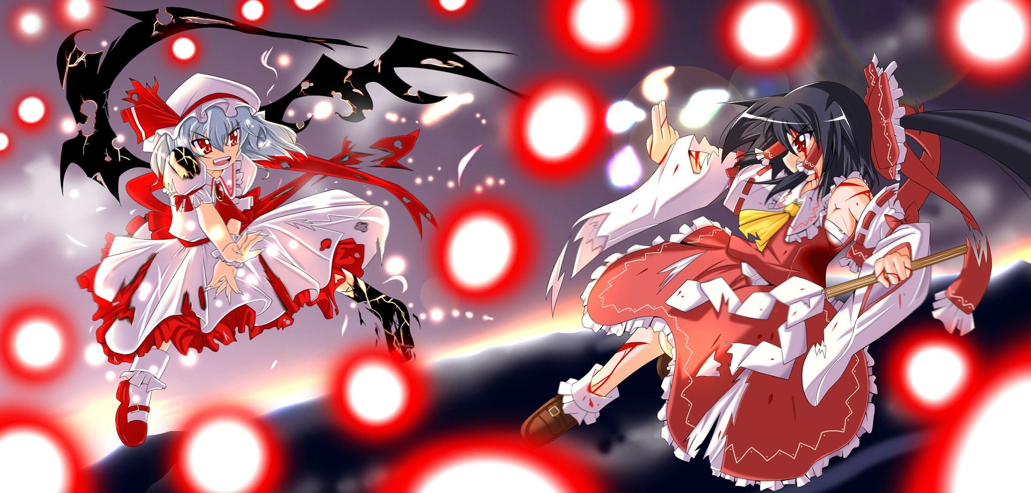 reimu, 1080P, miko, detached, hakurei, scarlet, touhou, vampires, sleeves, remilia, HD Wallpaper