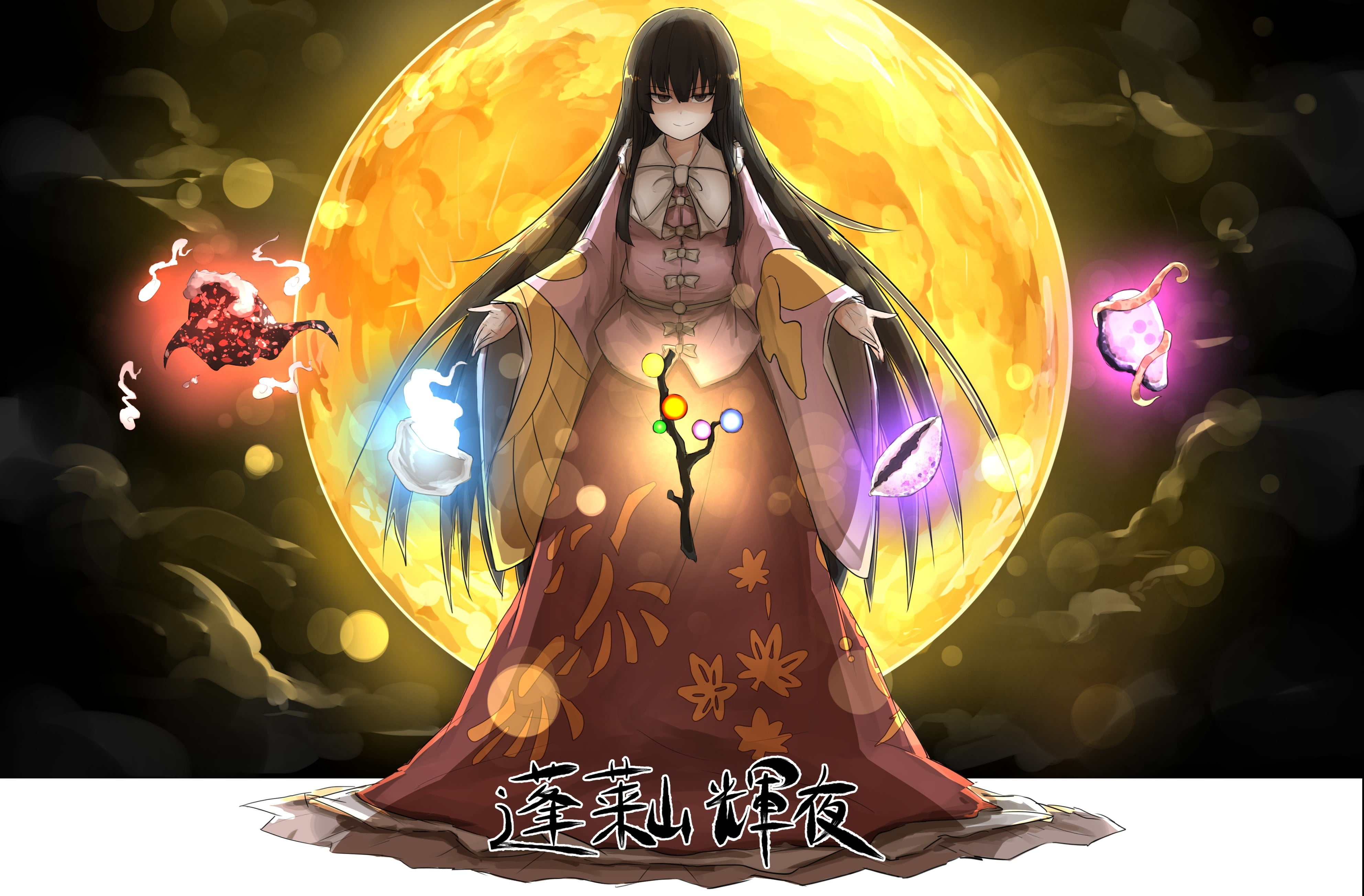 female likeness, human representation, representation, 4K, multi colored, sphere, one person, Houraisan Kaguya, sculpture, real people, illuminated, craft, HD Wallpaper
