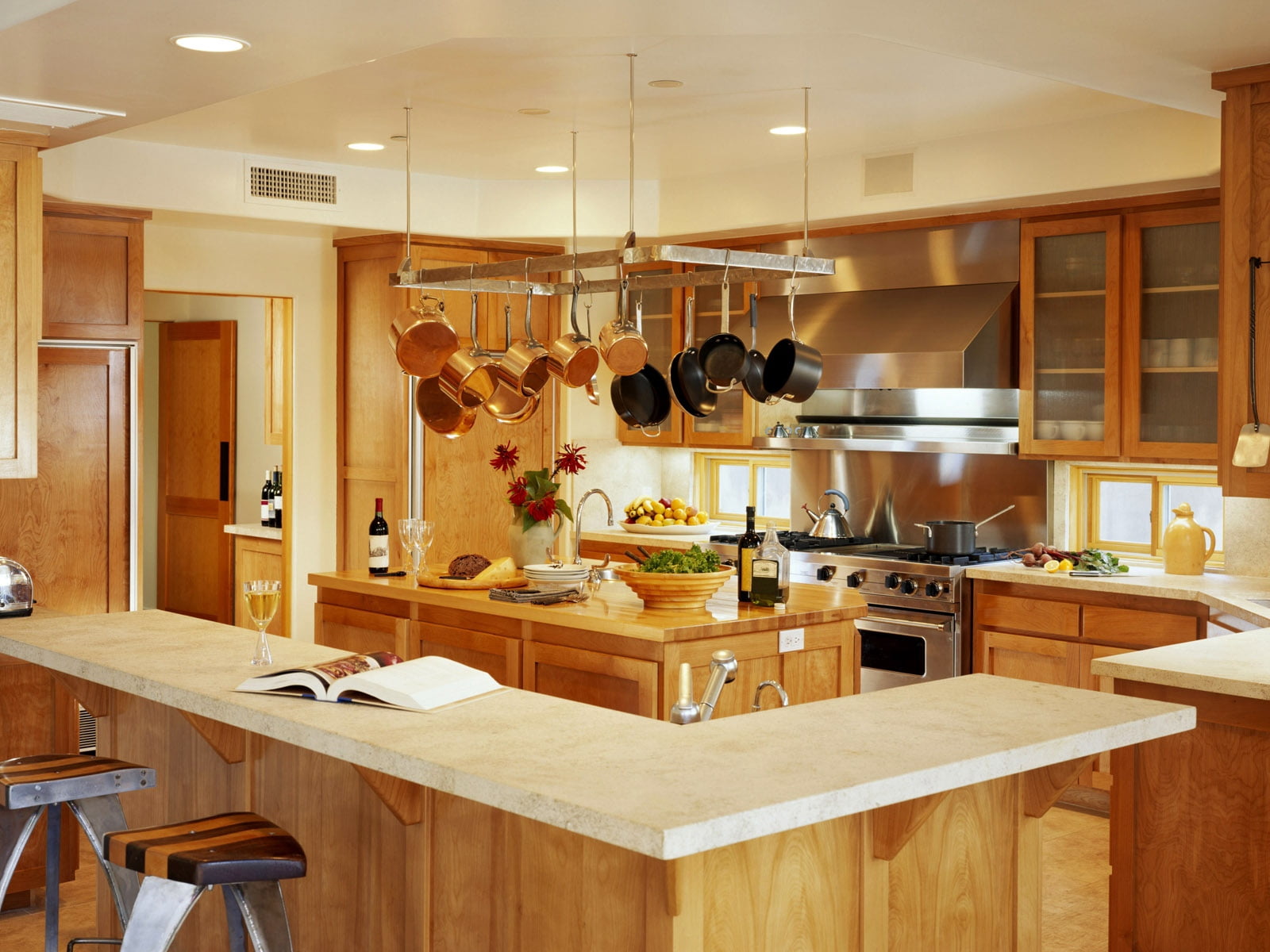 kitchen, home Interior, utensils, design, 720P, absence, sink, seat, large group of objects, food, lifestyles, interior, granite, illuminated, microwave, HD Wallpaper