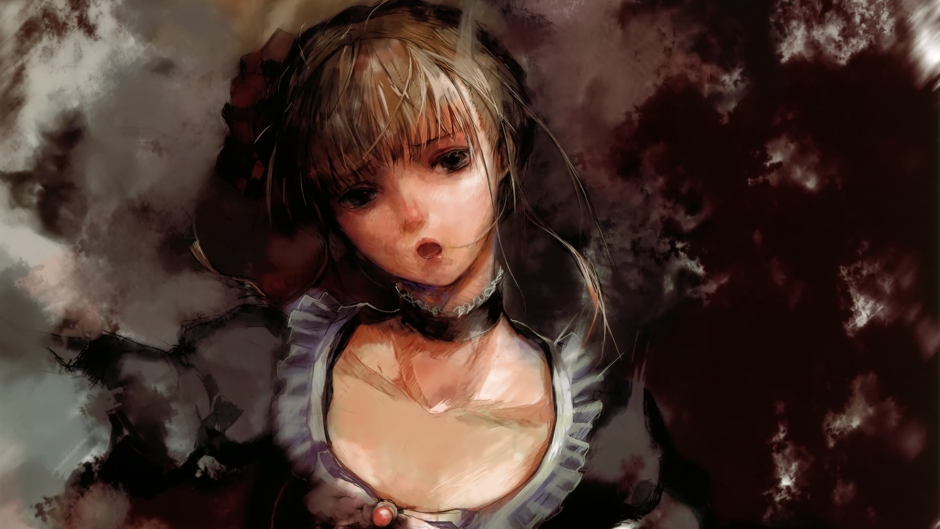 1080P, one person, brown hair, anime, adult, portrait, long hair, contemplation, front view, anime girls, women, indoors, beautiful woman, hairstyle, Umineko no Naku Koro ni, HD Wallpaper