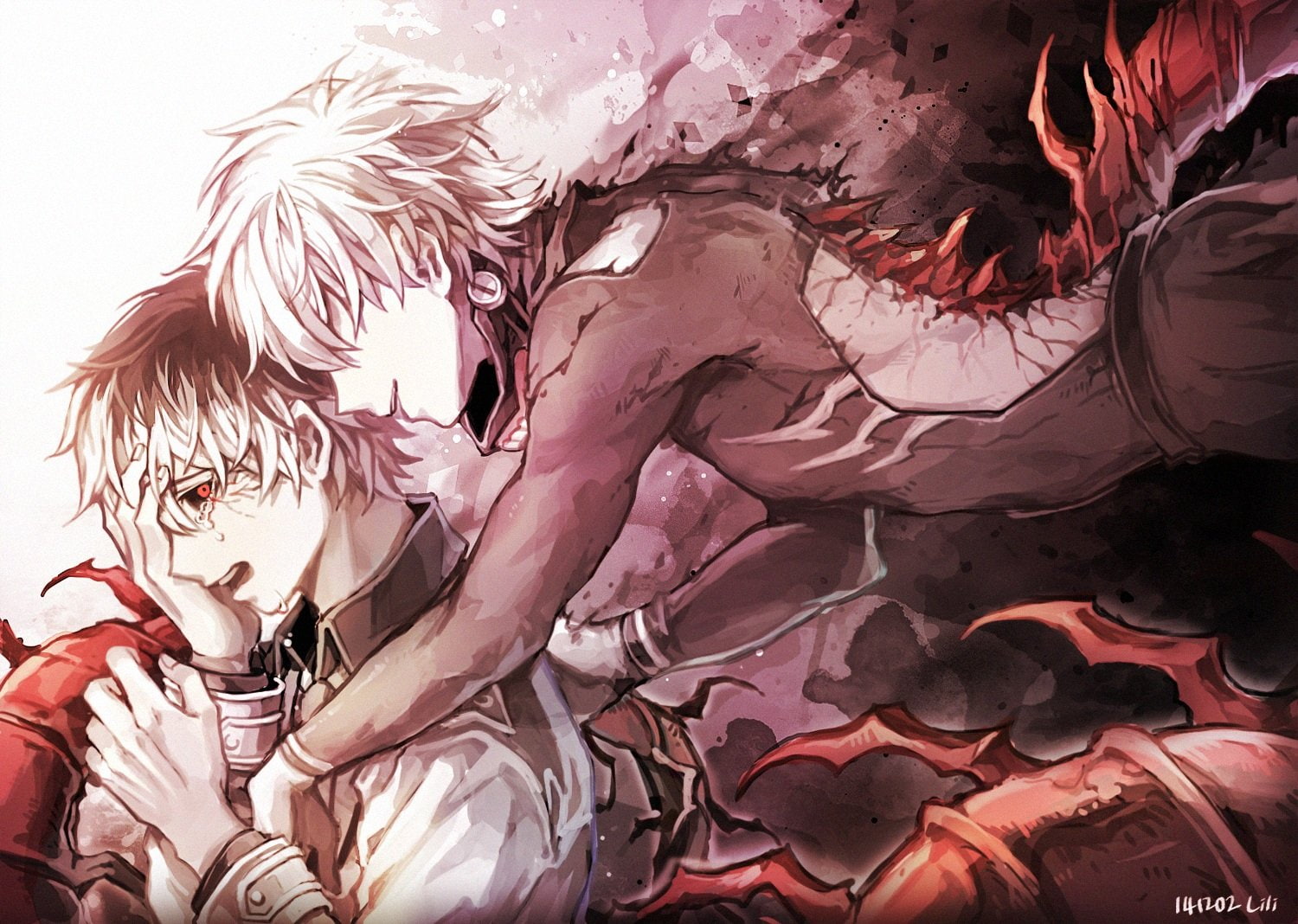 short, tokyo, lili, red, male, ghoul, ken, hair, eyes, kaneki, (2014lili), 720P, HD Wallpaper