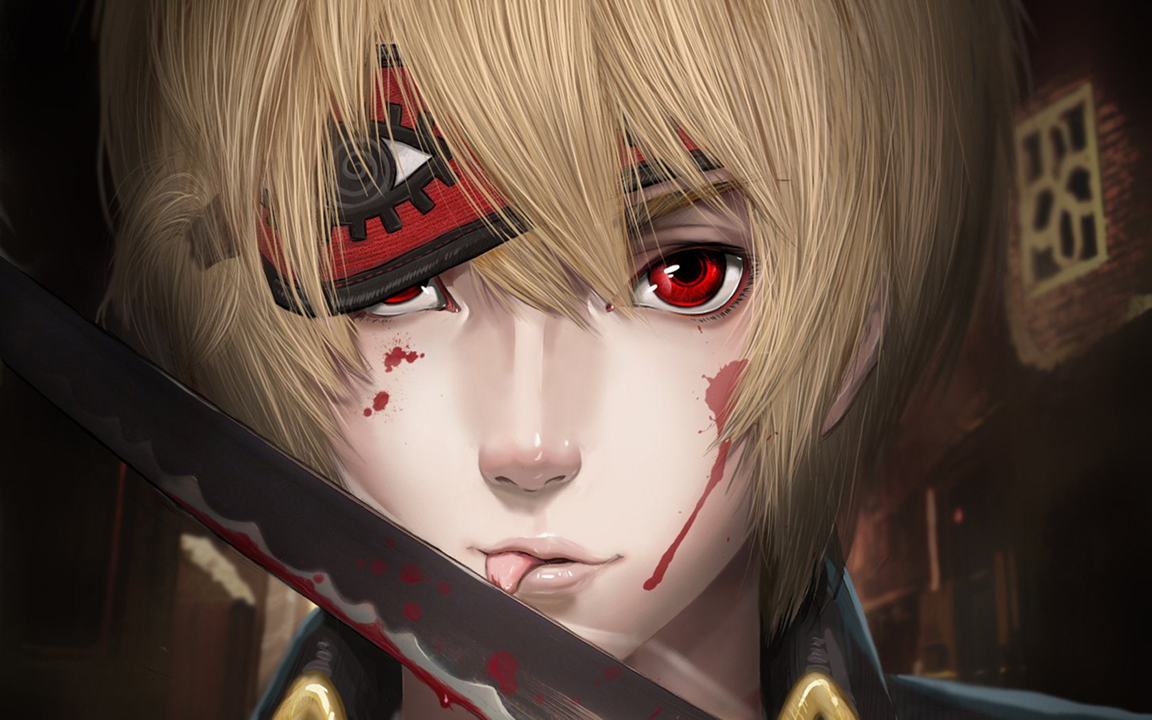 hair, 720P, drops, eyes, short, red, blood, sword, dressing, beautiful, guy, HD Wallpaper