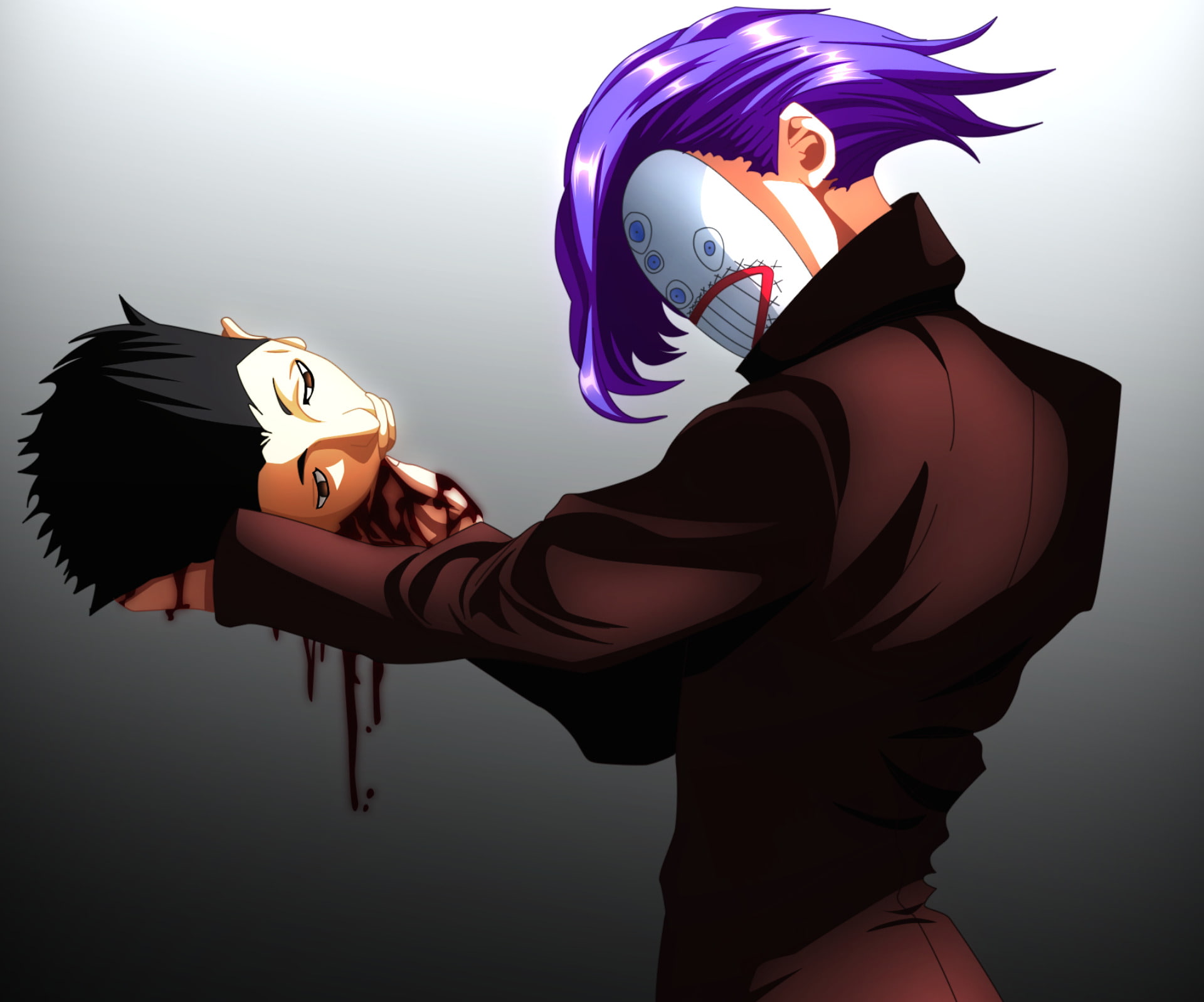 Purple Hair, Tokyo Ghoul:re, Blood, Black Hair, Karren von Rosewald, Brown Eyes, Tokyo Ghoul, Anime, Girl, Mask, 1080P, HD Wallpaper