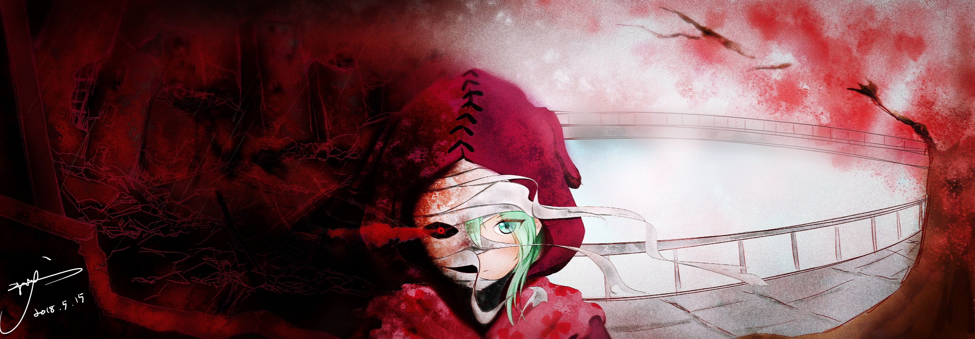 Bandage, 4K, Blue Eyes, Anime, Tokyo Ghoul:re, Green Hair, Eto Yoshimura, Red Eyes, Tokyo Ghoul, HD Wallpaper