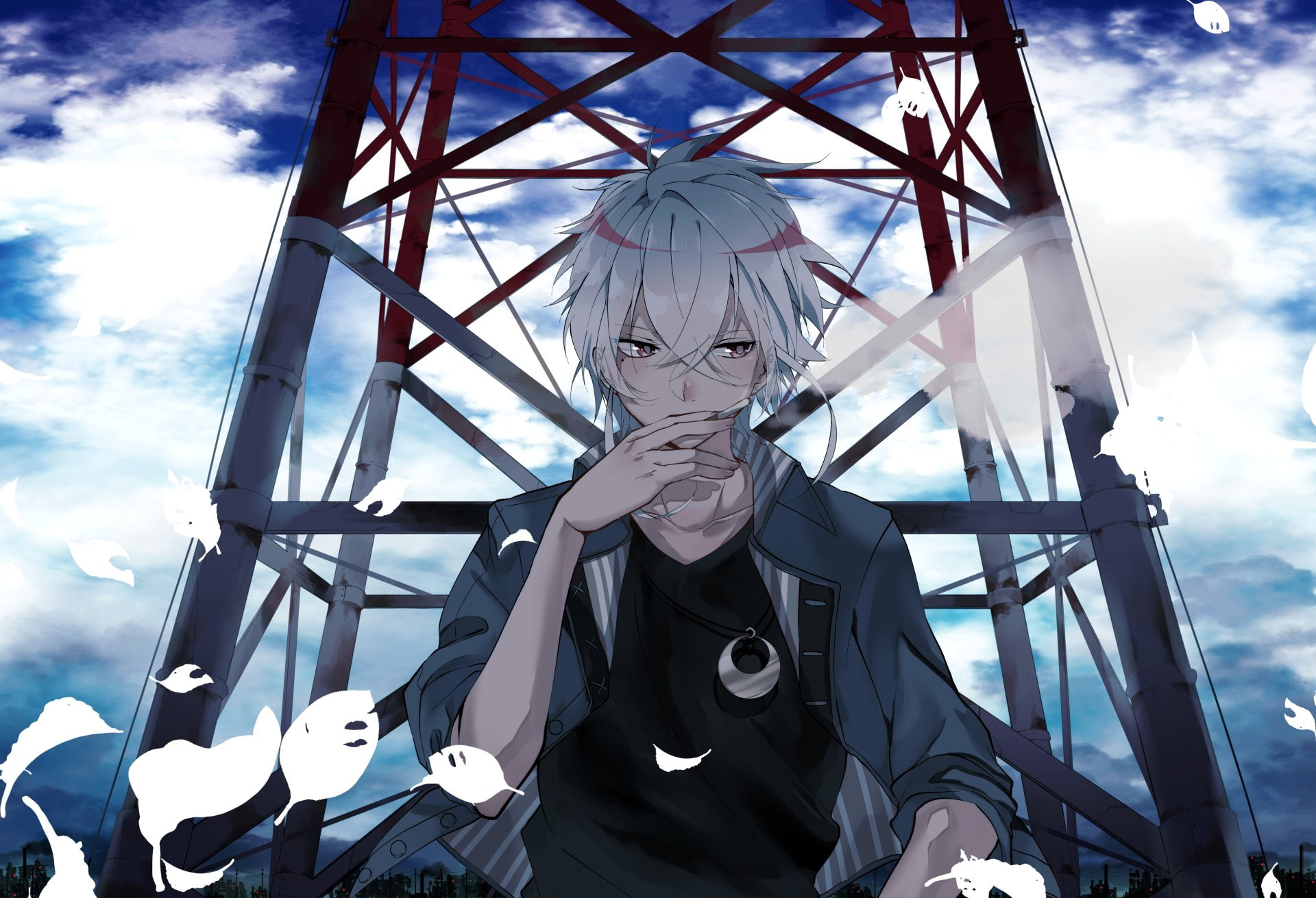 Coat, front view, outdoors, metal, cloud - sky, day, Smoke, 1080P, art and craft, sculpture, Anime, human representation, real people, creativity, sky, HD Wallpaper