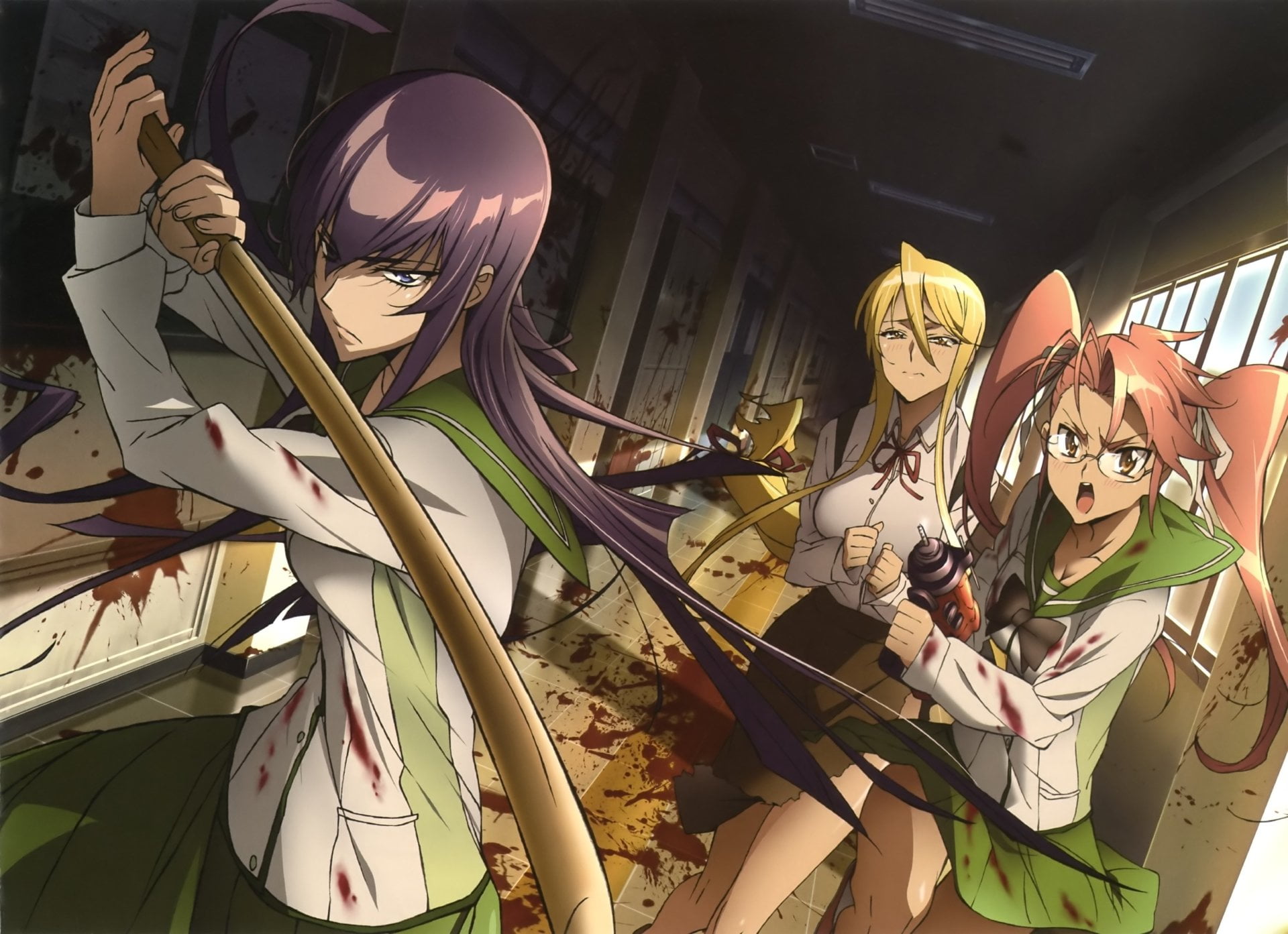 Highschool Of The Dead, arts culture and entertainment, 1080P, Katana, purple, sculpture, Pink Hair, Saya Takagi, women, indoors, spirituality, male likeness, HD Wallpaper
