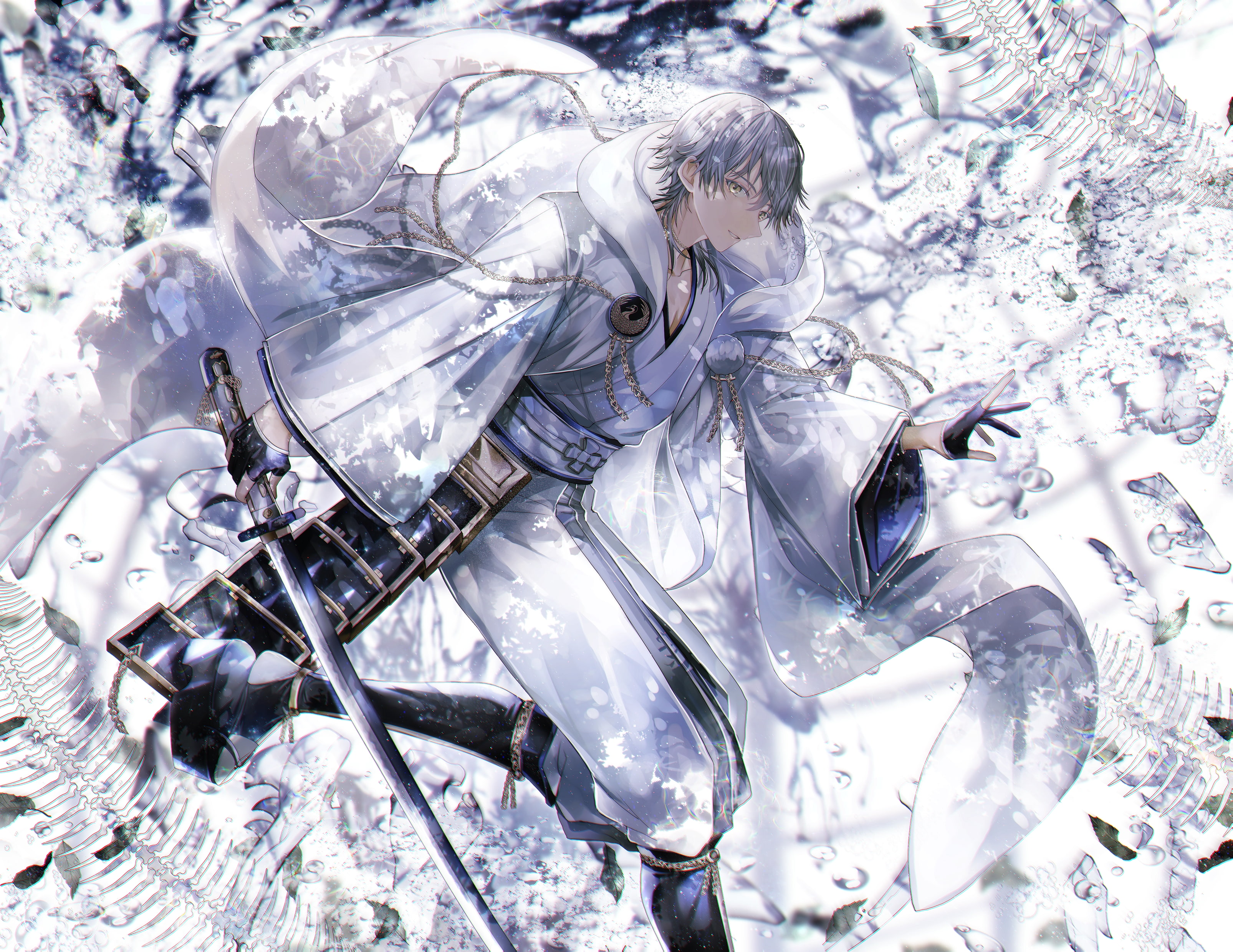 fragility, arts culture and entertainment, sculpture, outdoors, close-up, touken ranbu, representation, 2K, Anime, cold temperature, tsurumaru kuninaga, HD Wallpaper