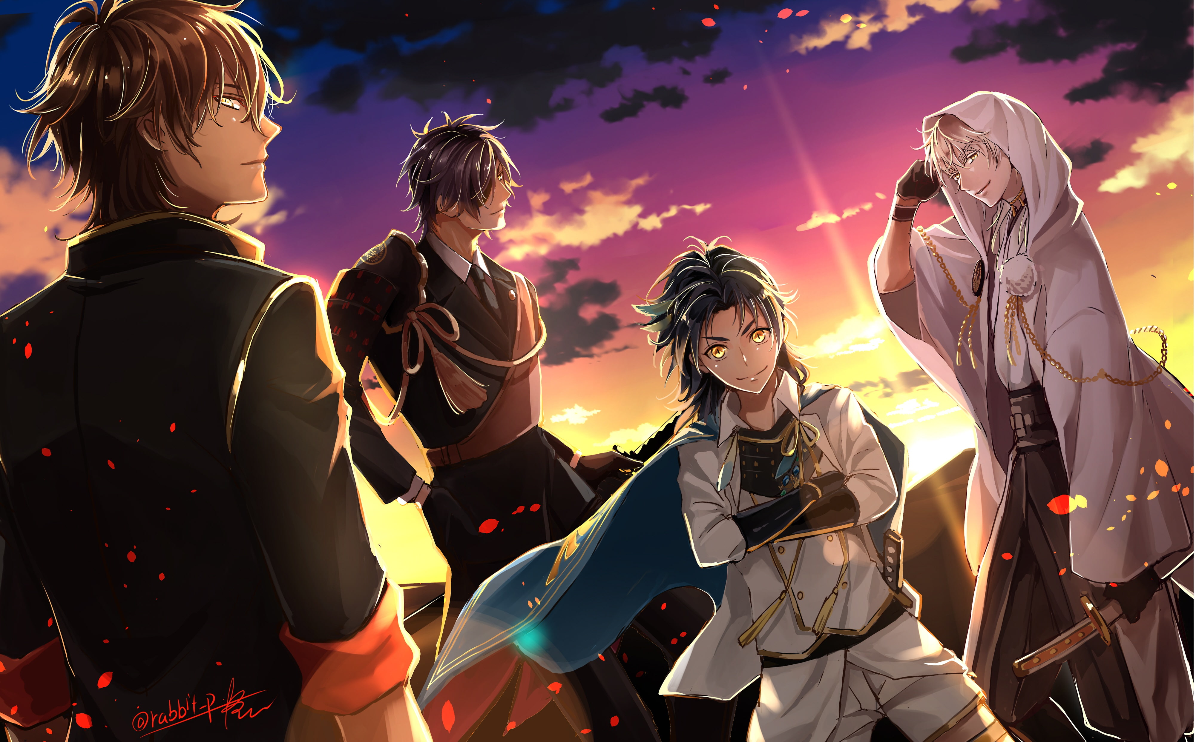 guys, sunset, 4K, anime, art, Dance of swords, Touken Ranbu, HD Wallpaper