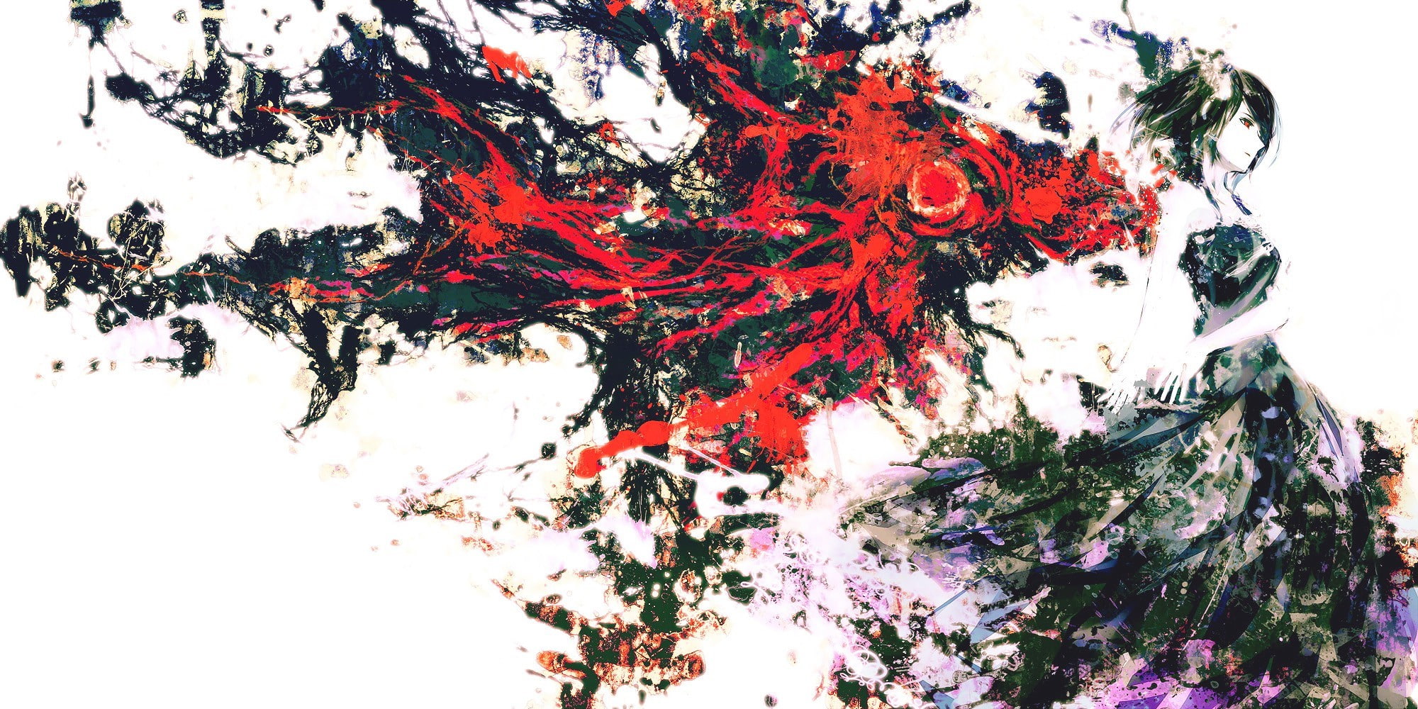 nature, branch, tree, winter, 1080P, outdoors, close-up, no people, snow, digital composite, white background, cold temperature, red, day, abstract, anime anime girls tokyo ghoul kirishima touka, HD Wallpaper