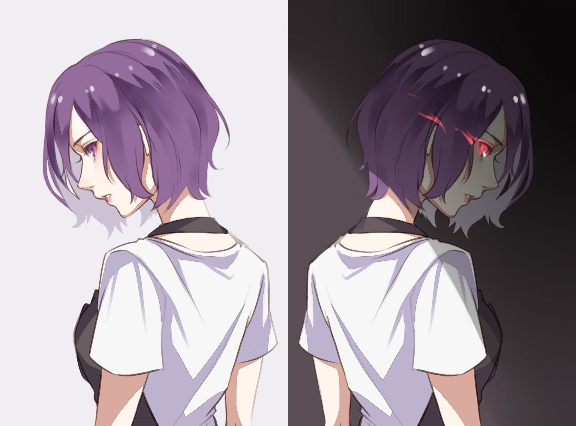 negative emotion, human face, women, human body part, 1080P, Touka Kirishima, digital composite, adult, beauty, standing, waist up, side view, young adult, HD Wallpaper