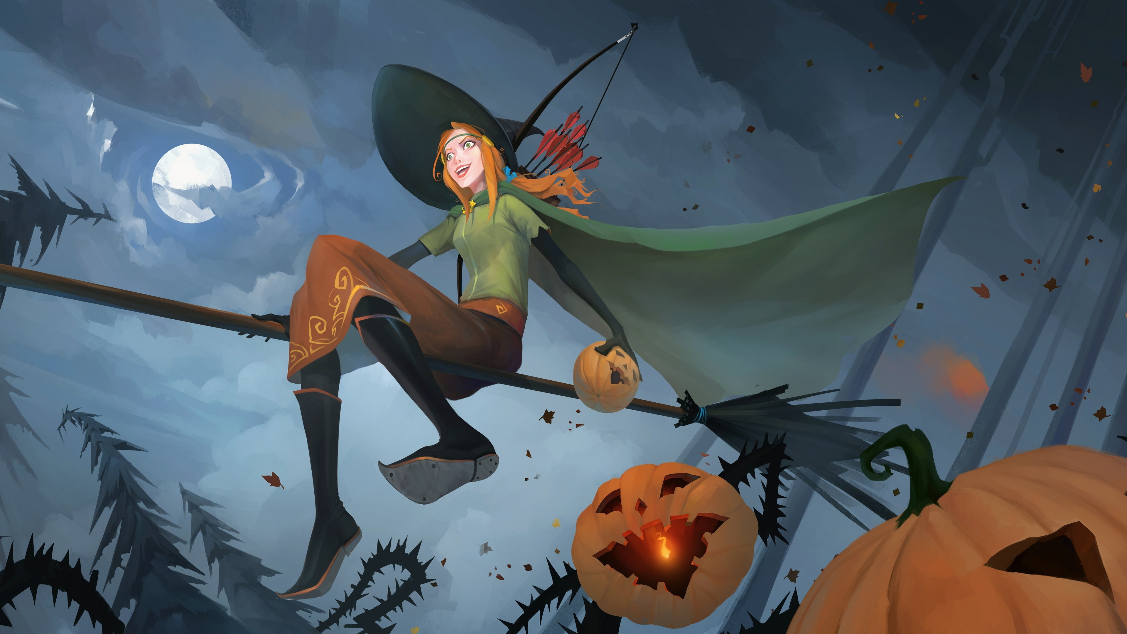 pumpkin, the, witch, art and craft, celebration, nature, halloween, moon, banner, representation, no people, flowering plant, orange color, creativity, HD Wallpaper
