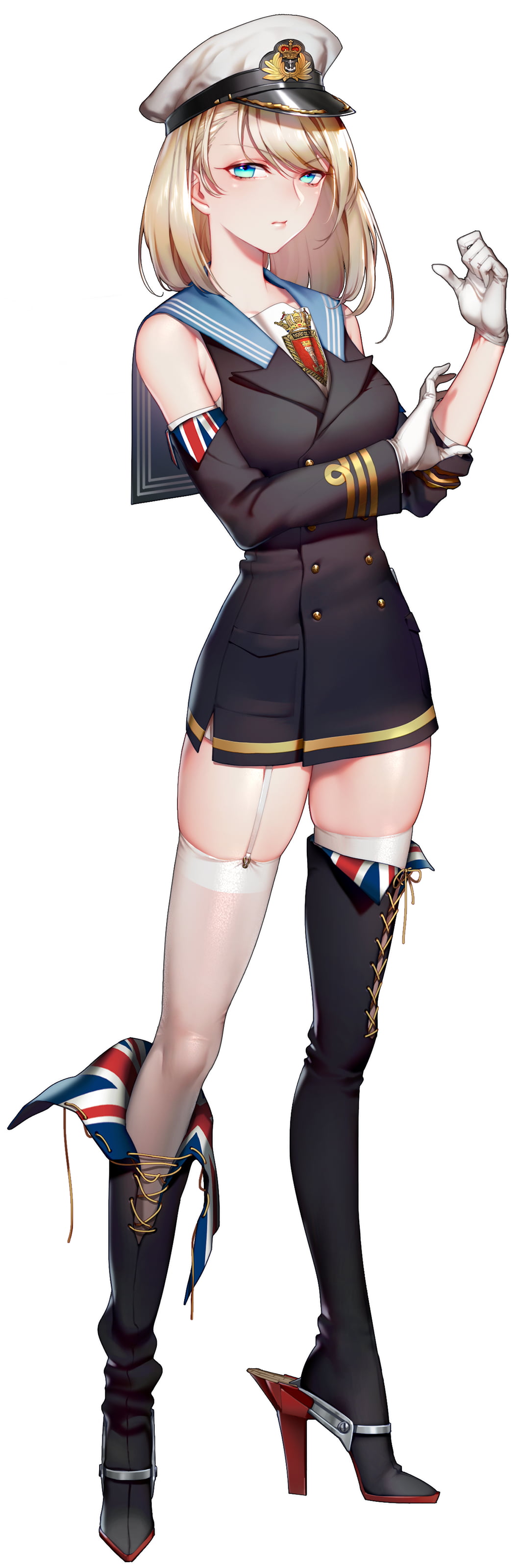 2K, blue eyes, military, uniform, simple background, anime, banner of the maid, blonde, anime girls, Phone HD Wallpaper