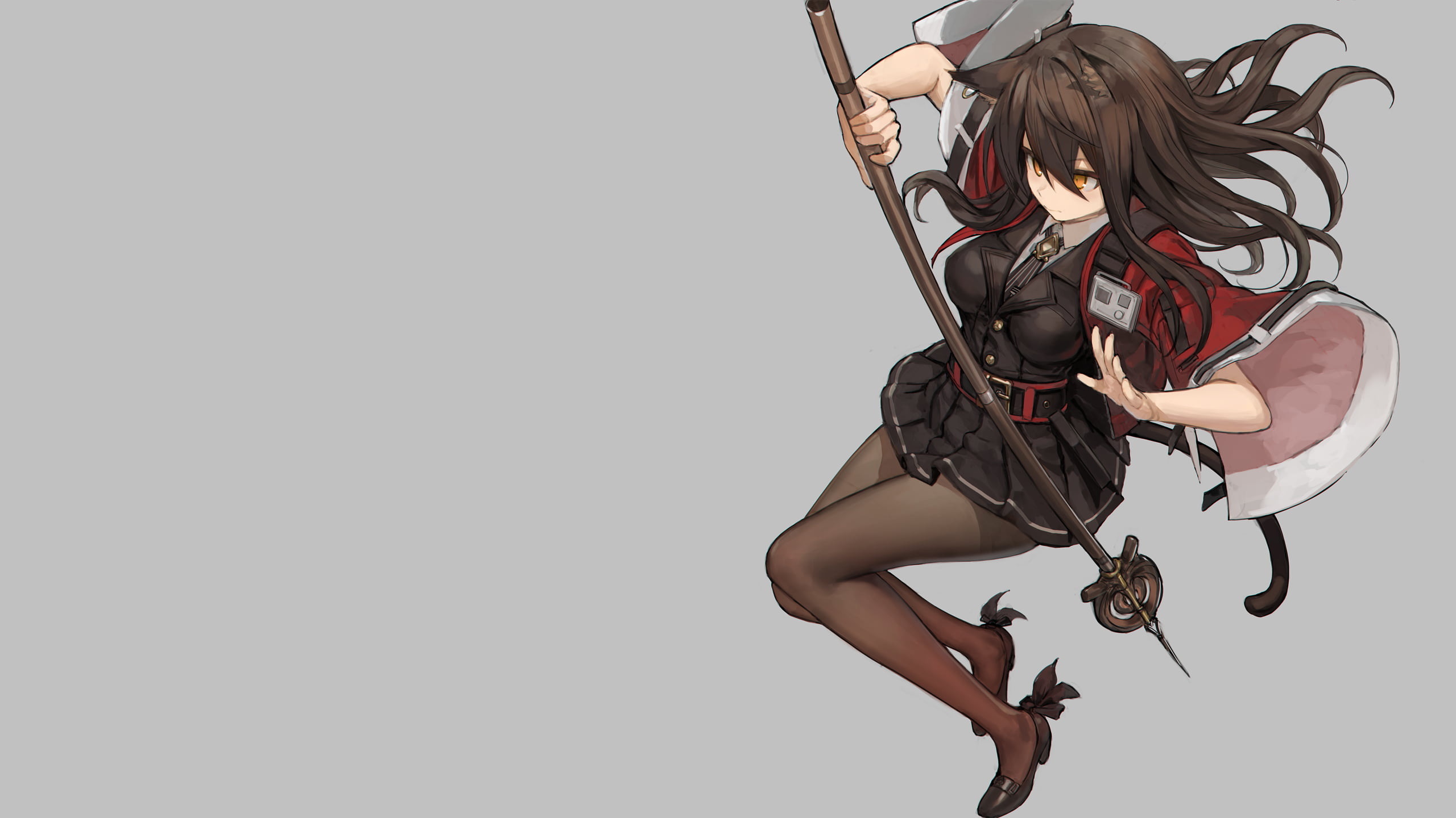 cat ears, 2K, anime, cat tail, cat girl, anime girls, big boobs, miniskirt, Skyfire(Arknights), egk513, pantyhose, Arknights, pleated skirt, nekomimi, HD Wallpaper
