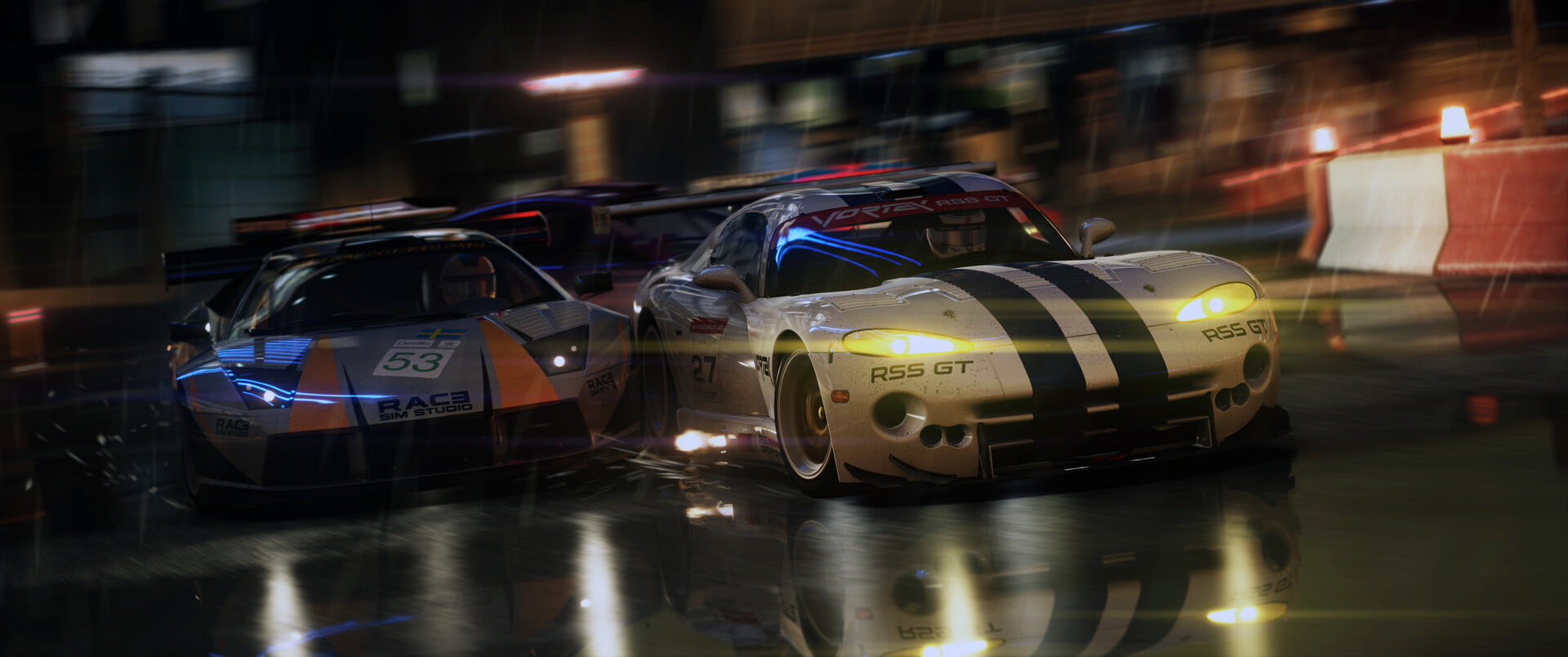 ultrawide, car, drawing, reflection, ArtStation, head lights, depth of field, Headlights, digital art, Oleg Sadovnikov, ultra-wide, racing, sports car, HD Wallpaper