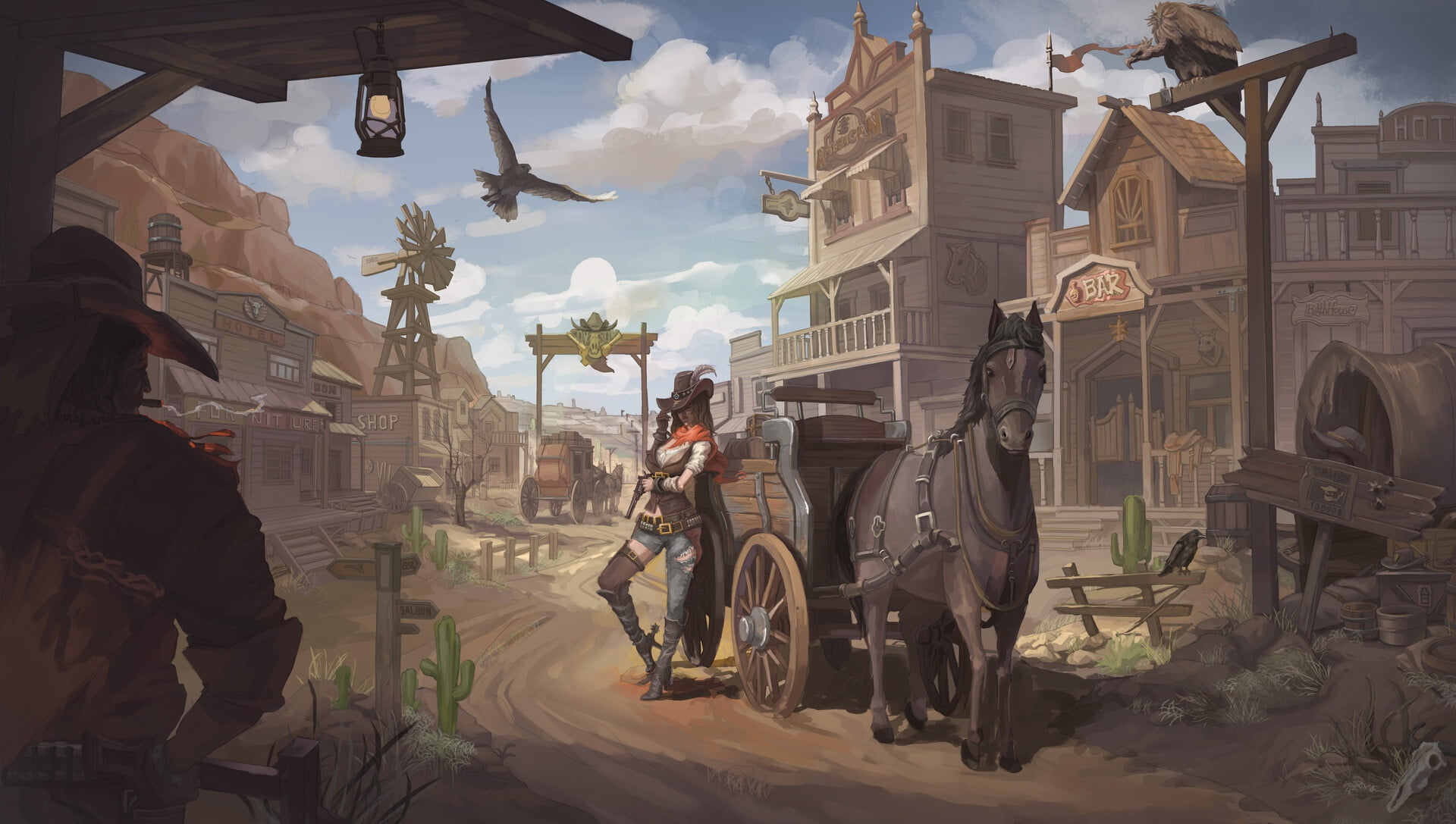 1080P, Women, Fantasy, Woman, Cowgirl, Horse, Girl, Western, HD Wallpaper